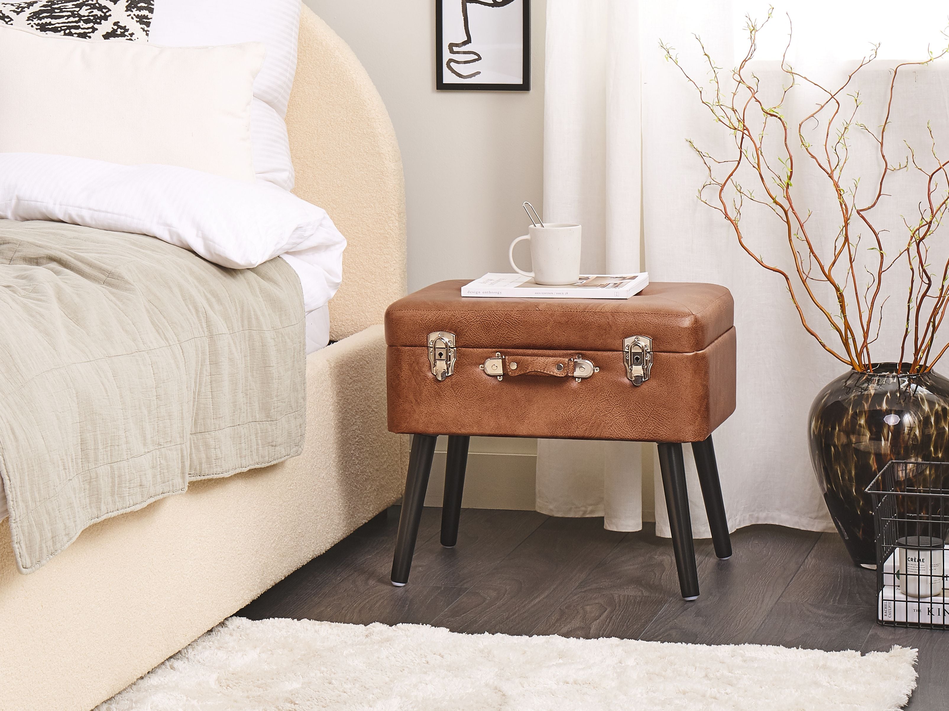 Storage Stool MALLARD Faux Leather Golden Brown