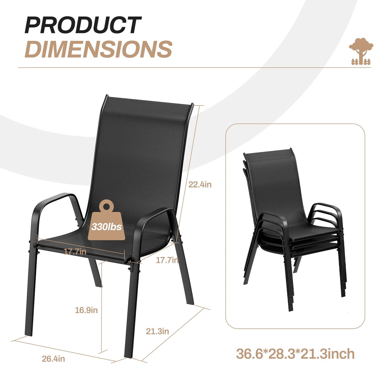 Arlopu 8Pcs Patio Dining Chairs Outdoor Stackable Armrest Chairs for Lawn Garden Backyard - Image 10