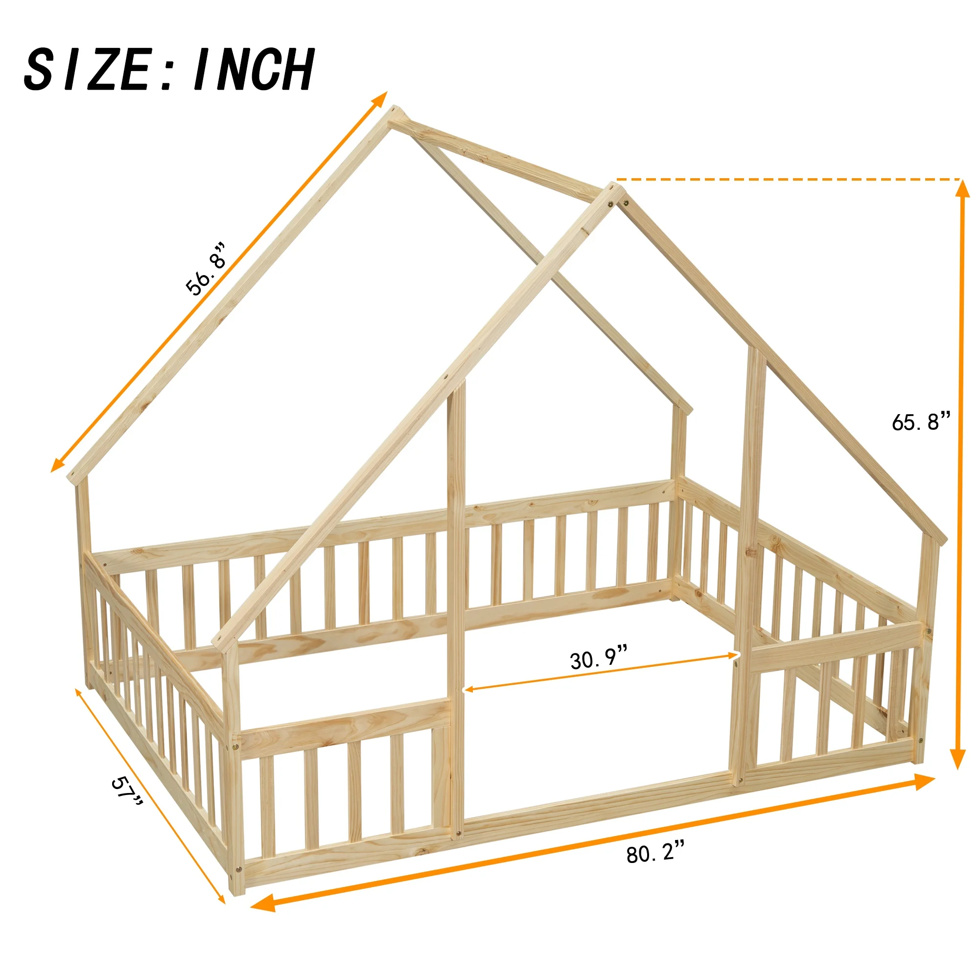 Bellemave Twin Size Floor Bed Frame, Wooden House Bed Twin Size with Fence, Montessori Bed with Guardrails for Bedroom (White) - Image 46