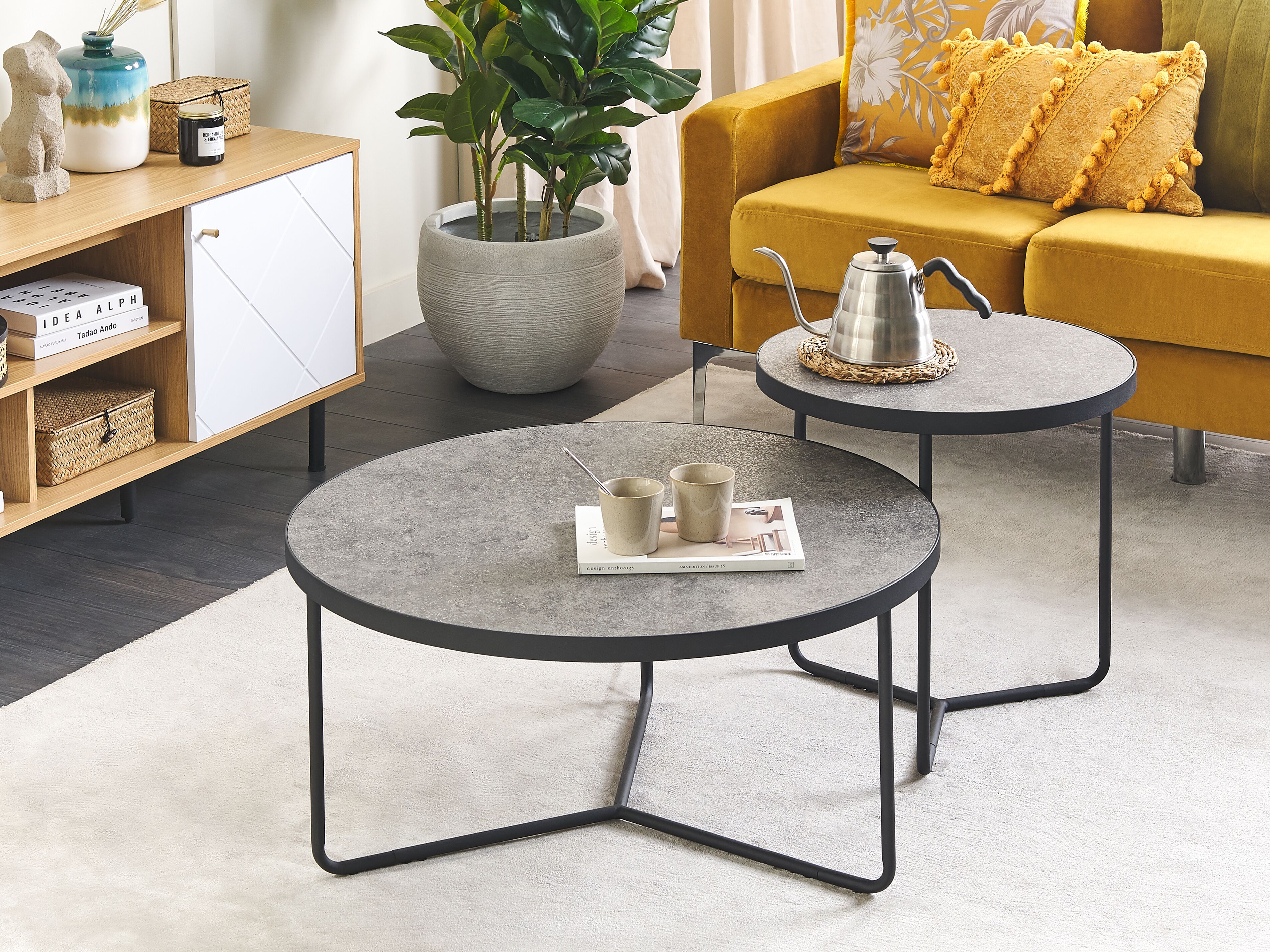 Set of 2 Coffee Tables MELODY Grey Concrete Effect