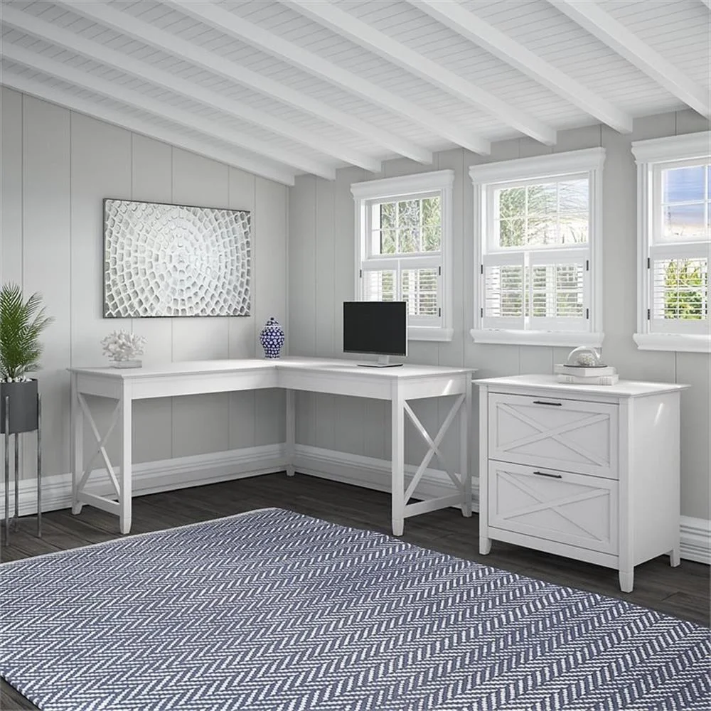 Scranton & Co L Shaped Contemporary Engineered Wood Desk File Cabinet in White