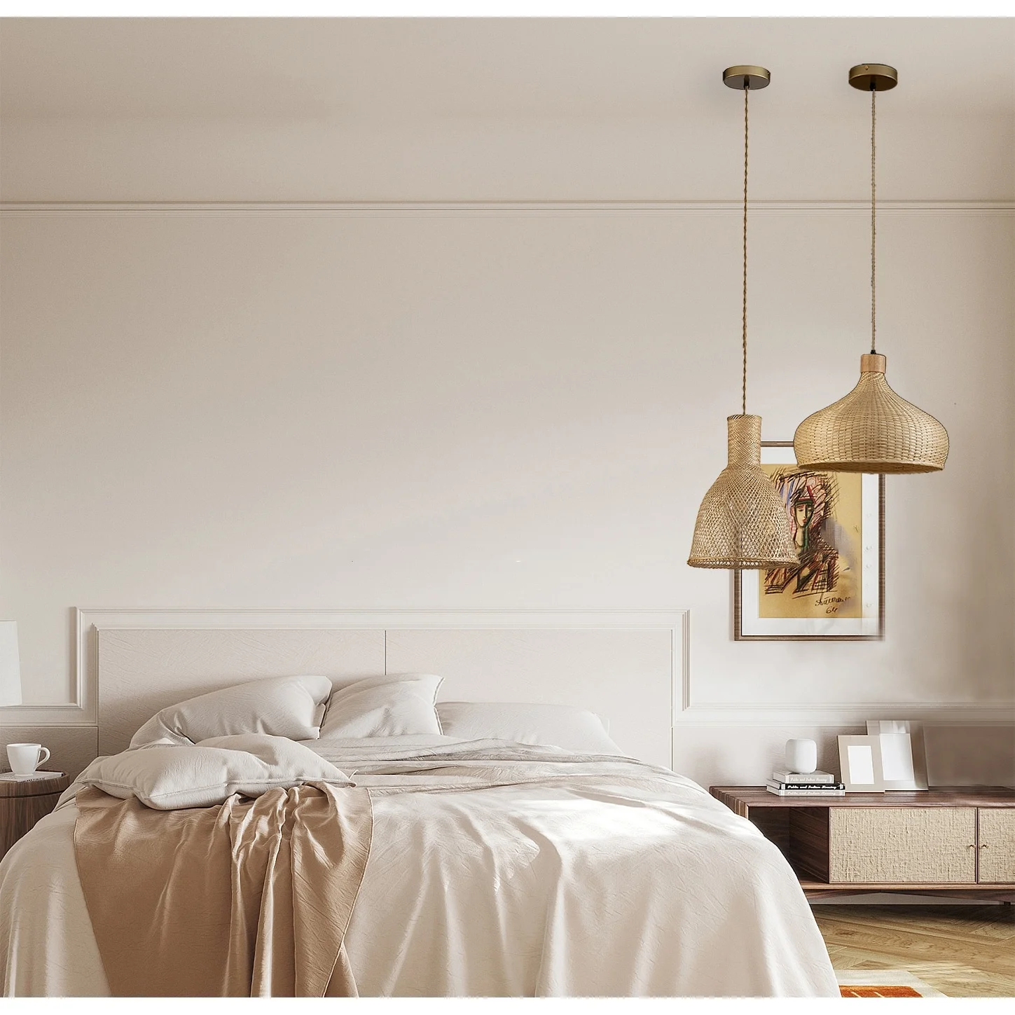 ELE Light & Decor Rasa Bamboo and Rattan Dome Pendant Light in Tan