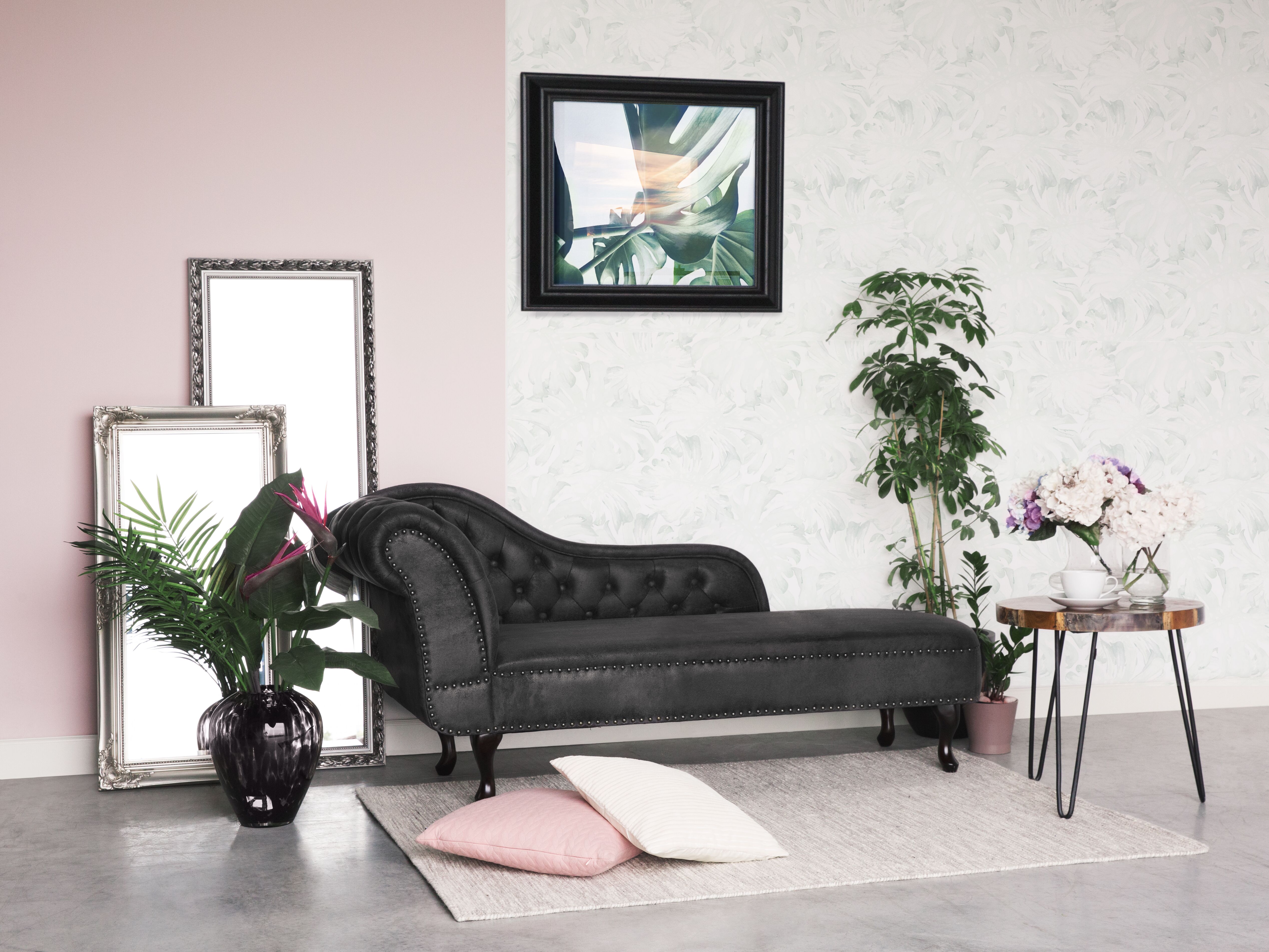 Left-Hand Chaise Lounge NIMES Faux Suede Dark Grey