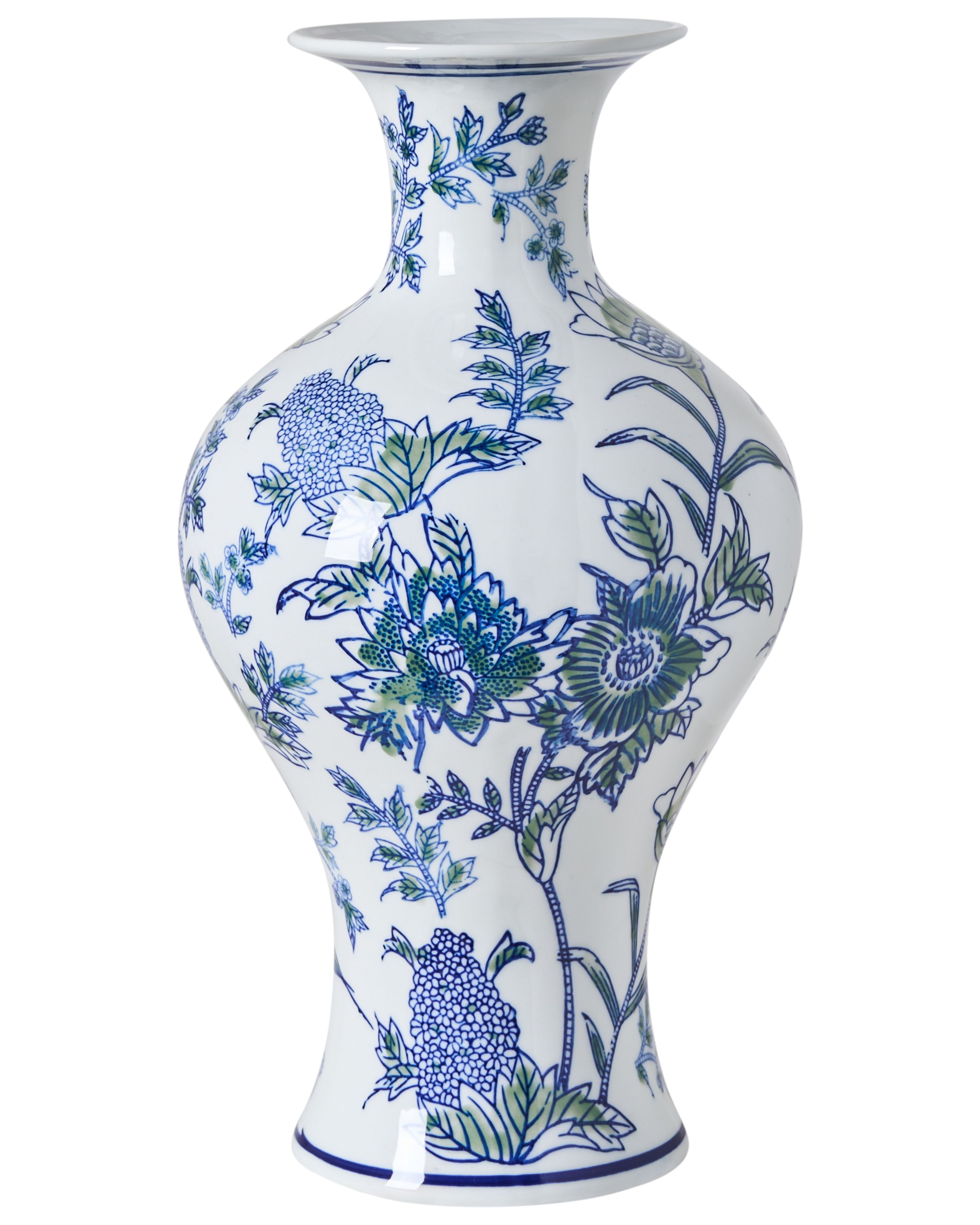 Flower Vase BERGA Porcelain 36 cm White/ Blue