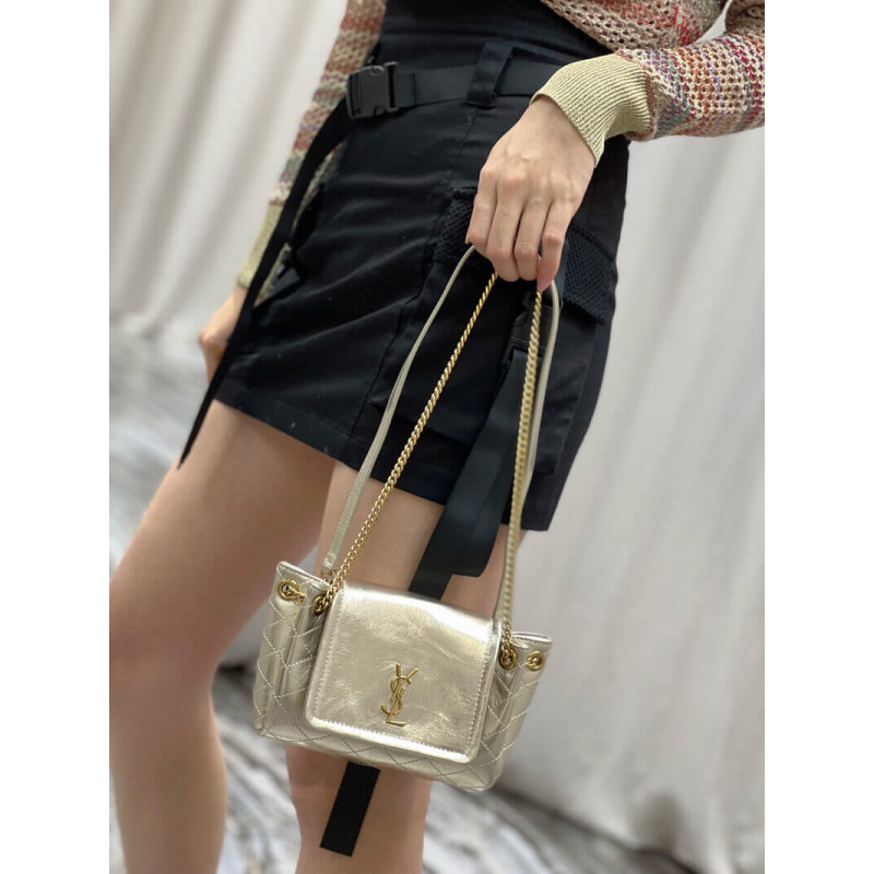 Replica Saint Laurent Nolita Mini Leather Shoulder Bag 672738 Champagne Gold1:1High-quality replica