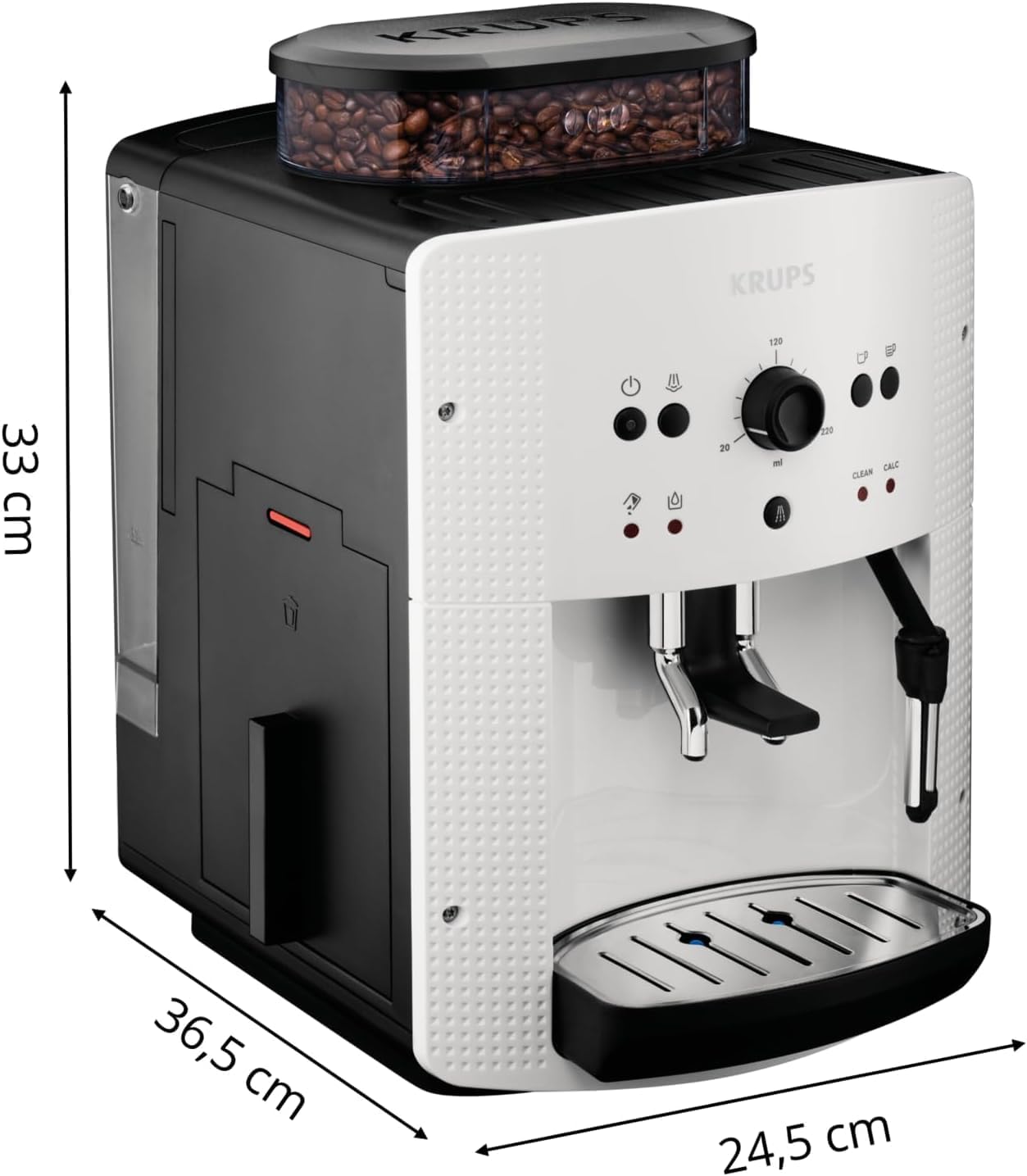 Roma - Cafetera superautomática 15 bares de presión, 3 niveles intensidad café, cantidad ajustable 20 a 220ml, limpieza y descalcificación automático, molinillo integrado EA8105
