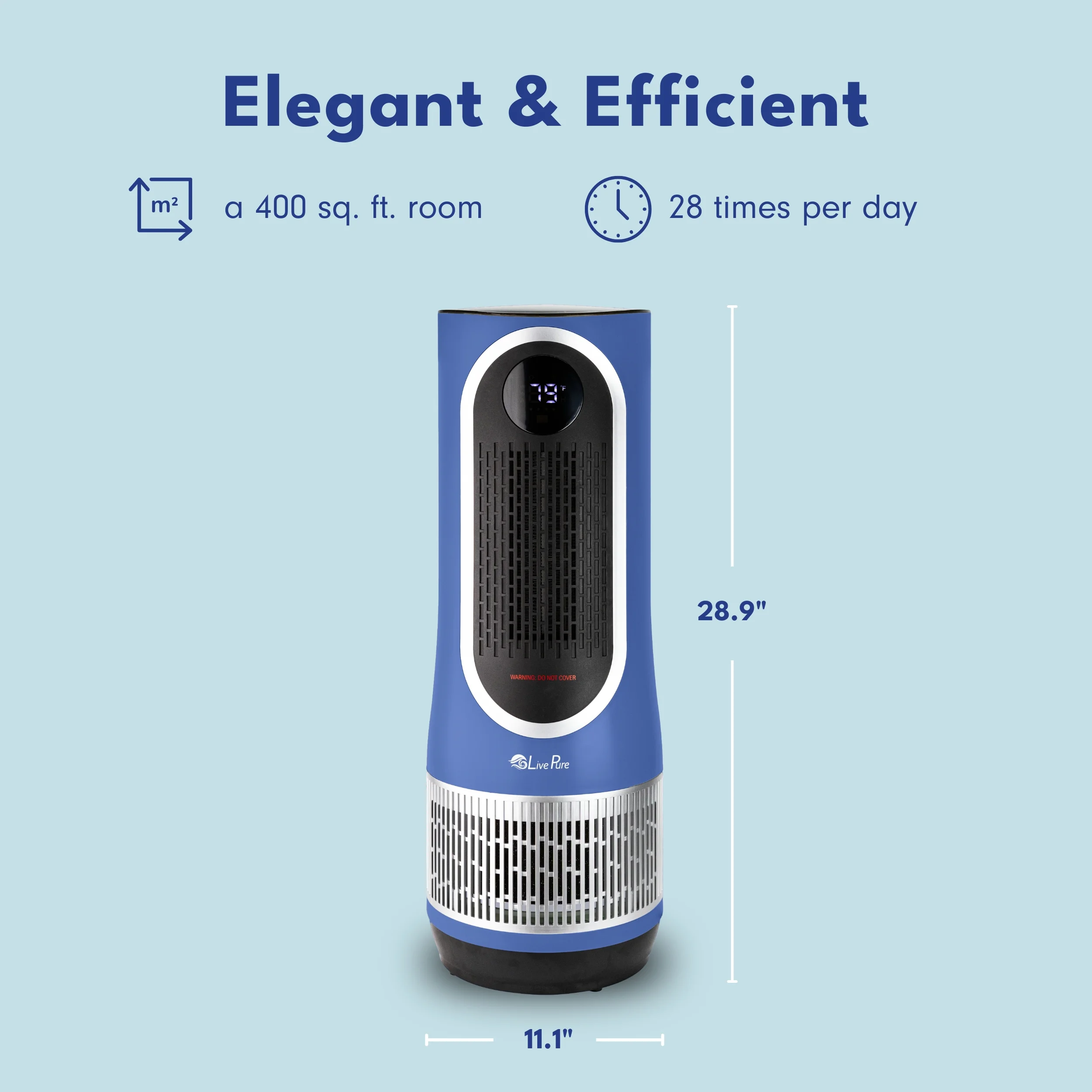 LivePure 3 in 1 Clean Heat Air Purifier/Fan & Heater. Denim Blue - Image 2
