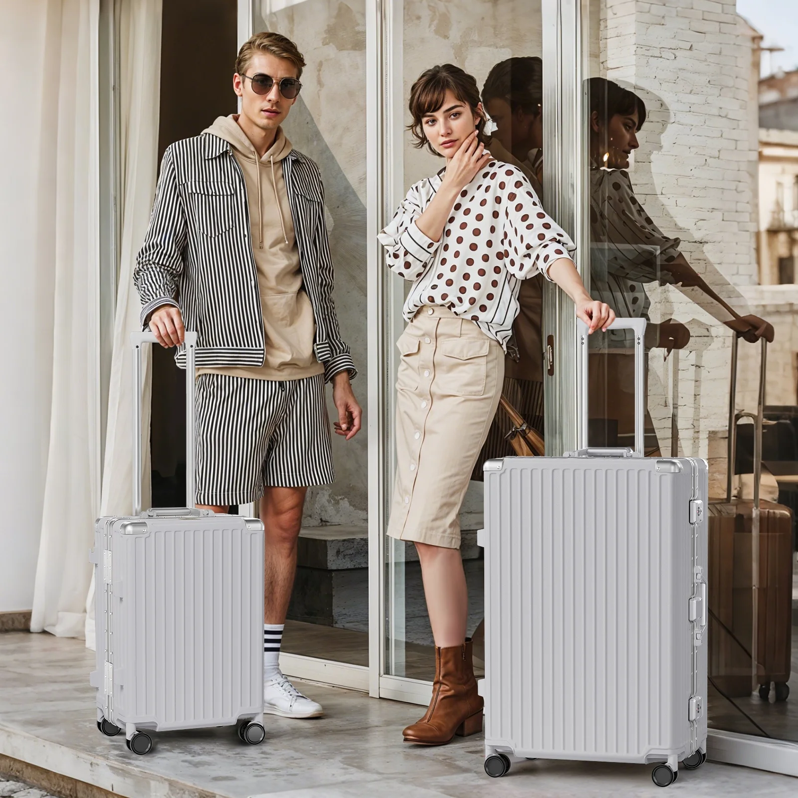 Luggage Aluminium Frame PC ABS Hardshell Suitcase with Spinner Wheels TSA Lock Zipperless Luggage 28 inch Silver - Image 10