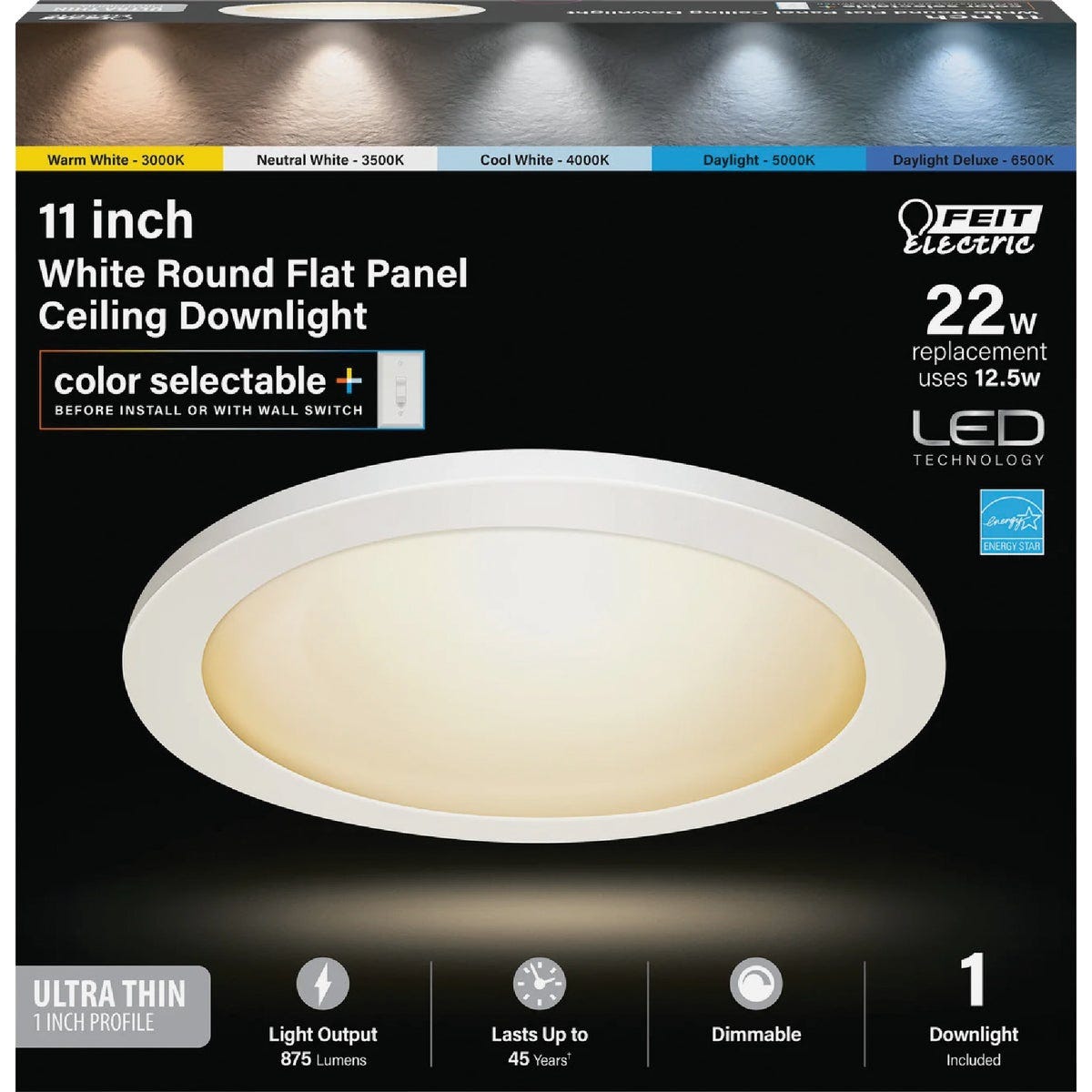 Feit Electric Edge-Lit 11 In. White Round 6-Way LED Disc Flush Mount Light
