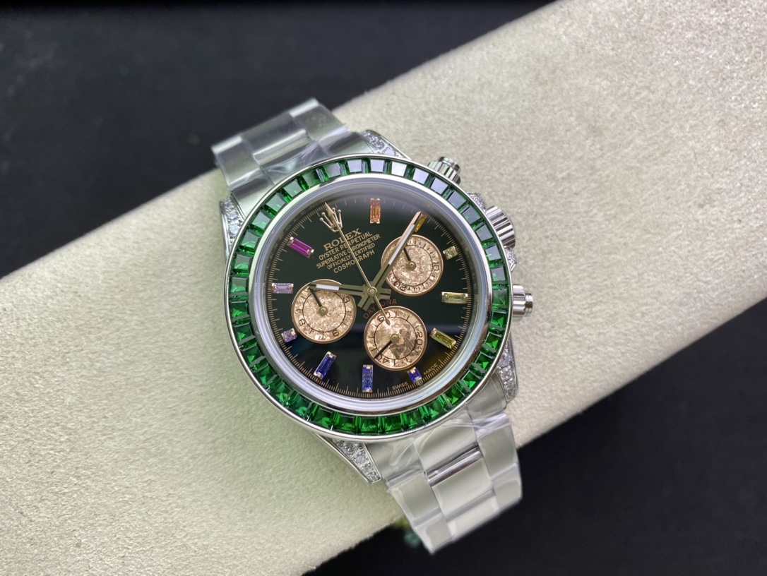 Rolex Daytona-Modified green diamond-white gold color(1:1 replica) - Top club
