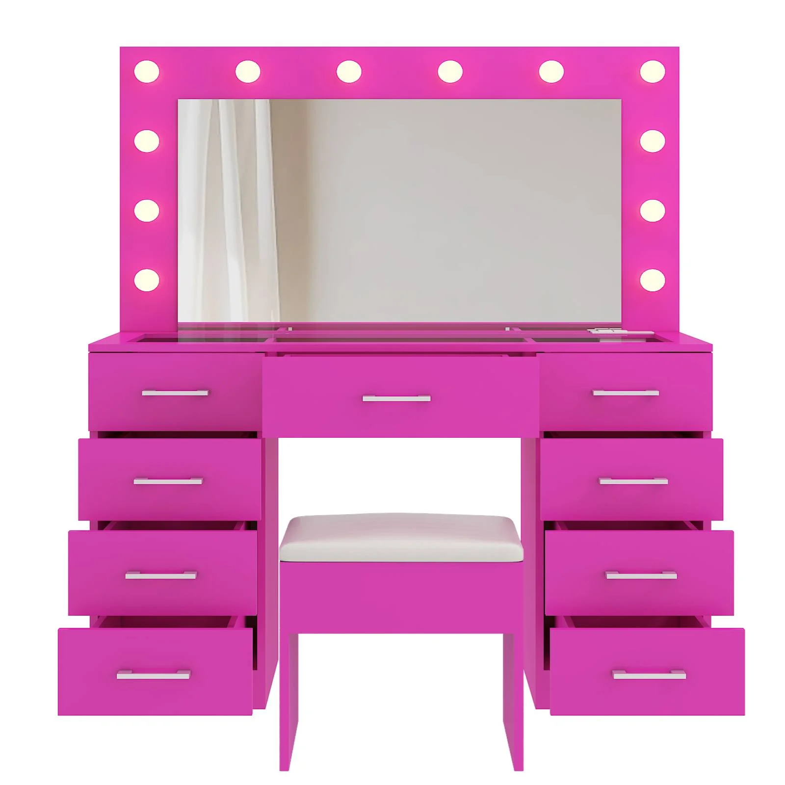 Ktaxon Large Makeup Vanity, Vanity Table Set w/ Visible Glass Top w/ Charging Station, White - Image 27