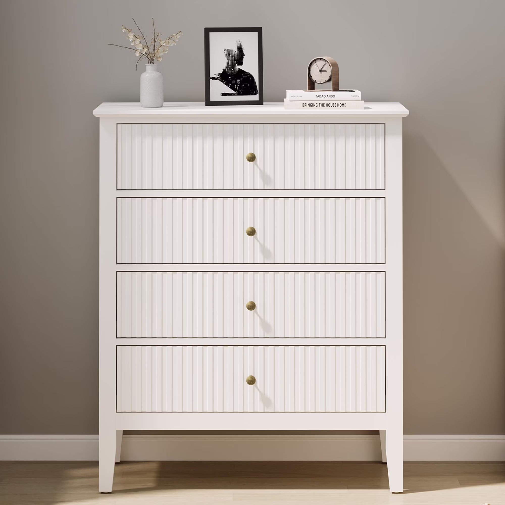 Heynemo Beige 6 Drawer Dresser, Fluted Modern Wood Chest - Image 5