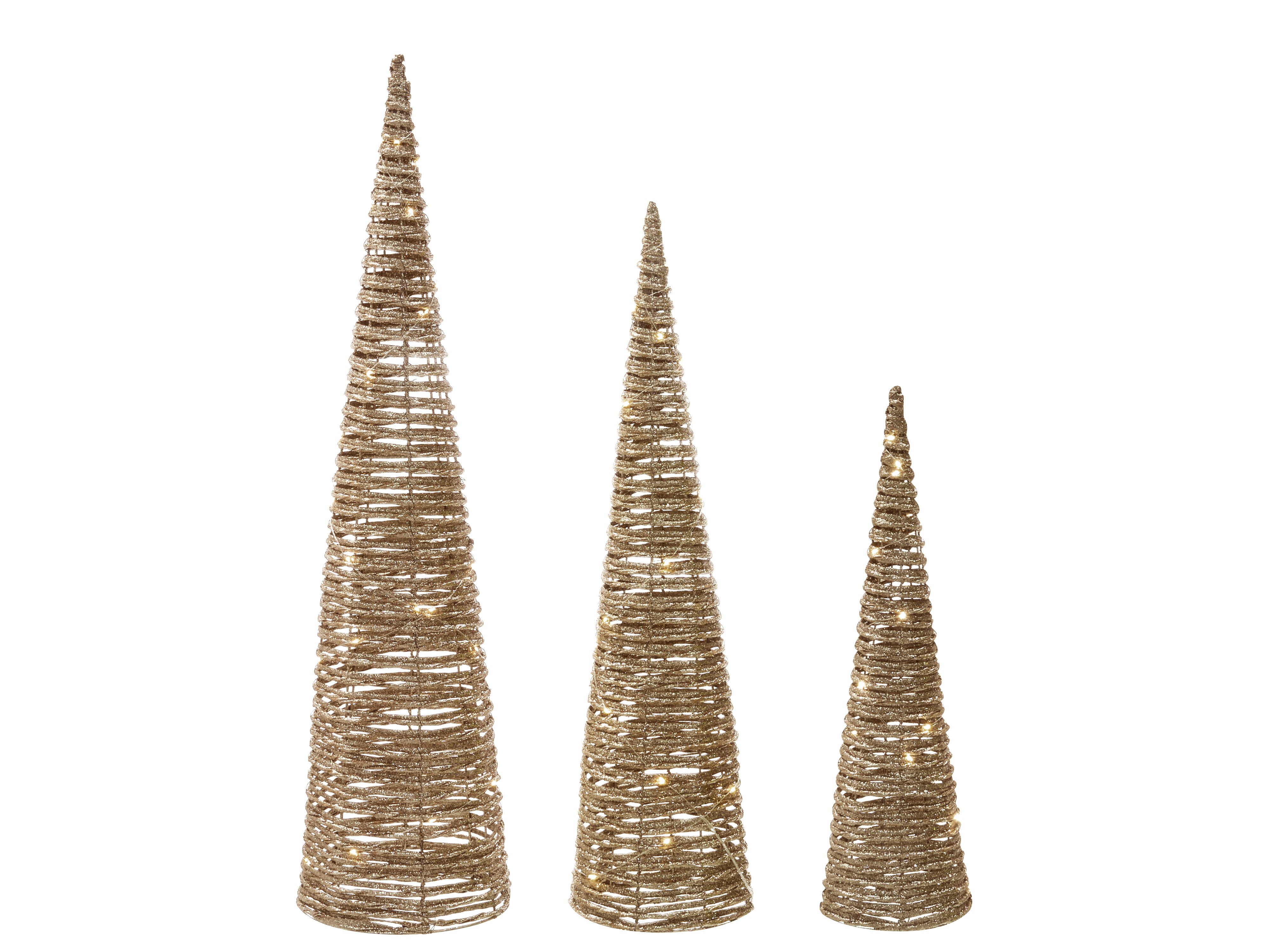 Set of 3 Christmas Decorations LED TUELSO Christmas Tree 60/80/100 cm Gold