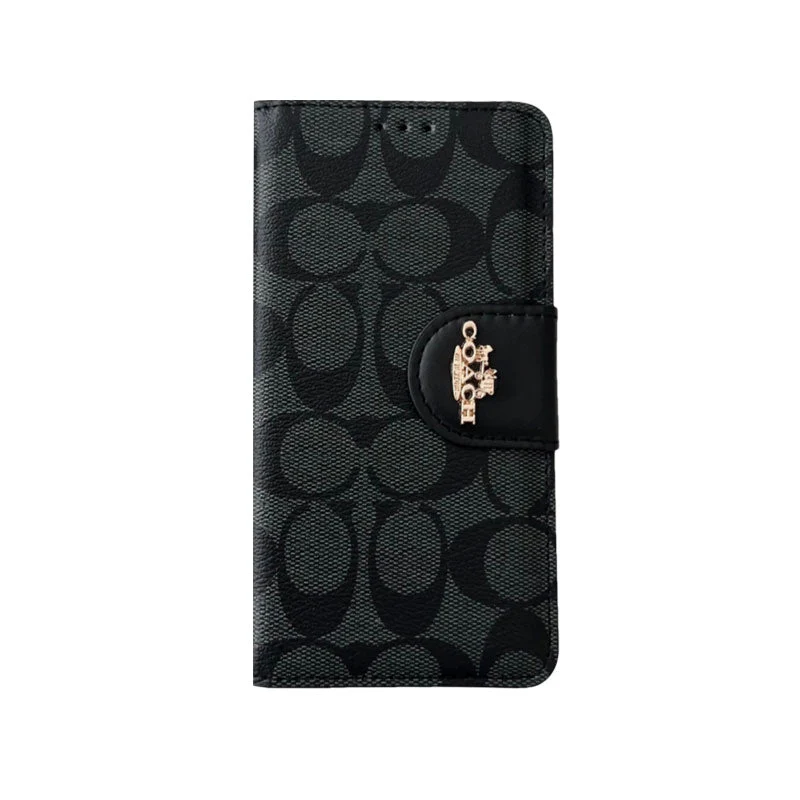 Coach iPhone Case  Leather Flip Case with Card Holder Black-PTK241622 - Wholesale & Influencer