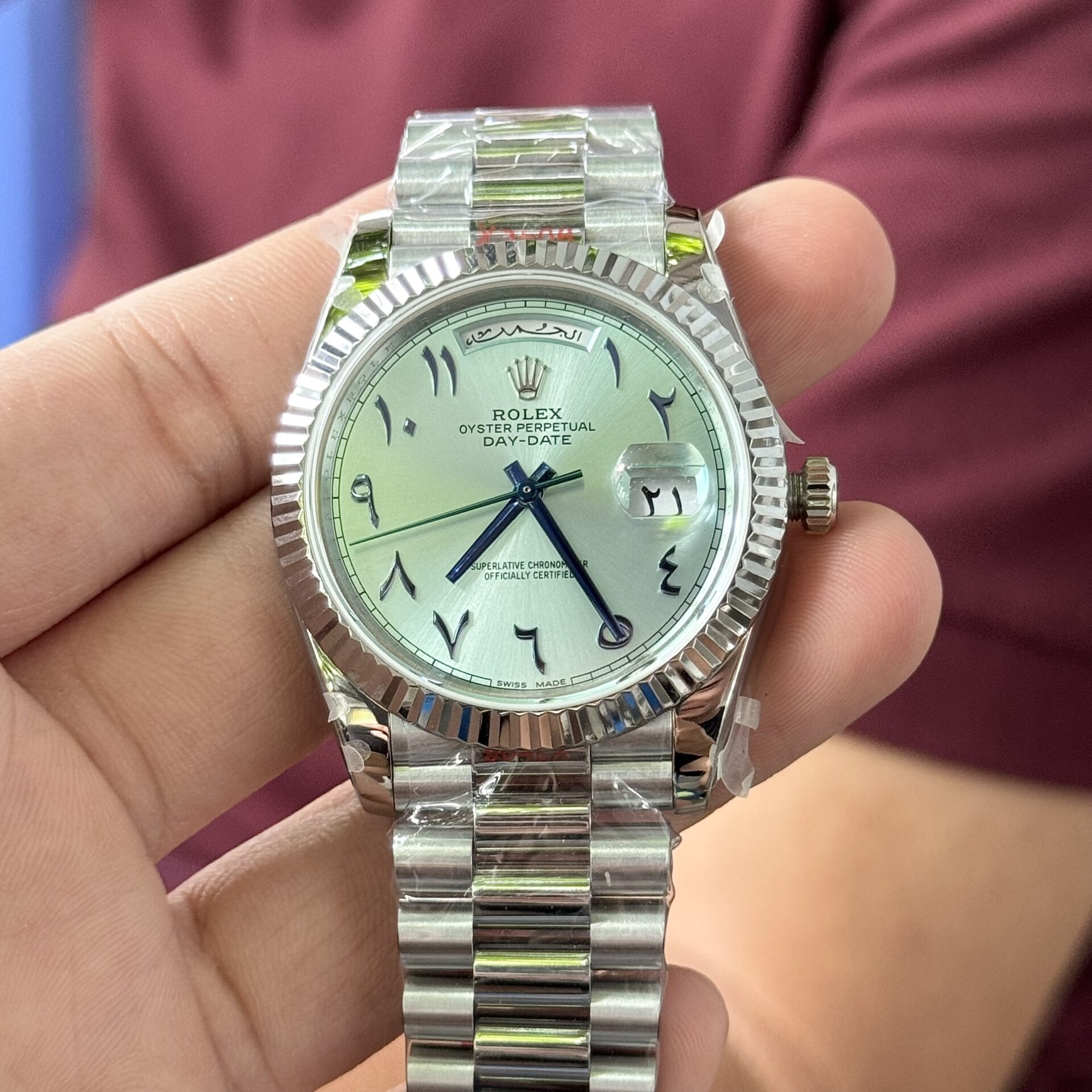 Rolex Day-Date Replica Watch Blue Dial Arabic Markers GM V2 40mm - Elite Watch Atelier