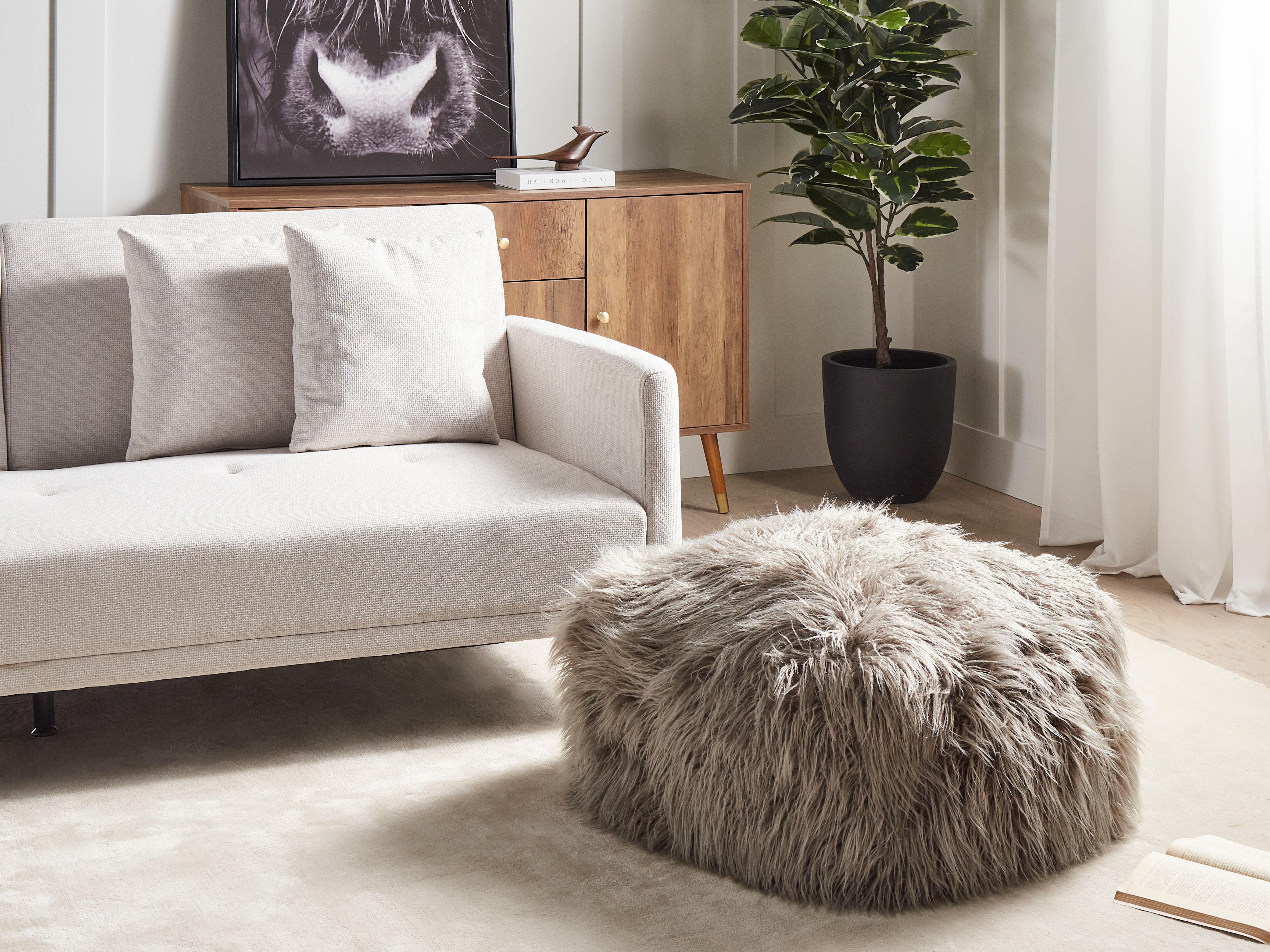Pouffe MUKKI Faux Fur Grey