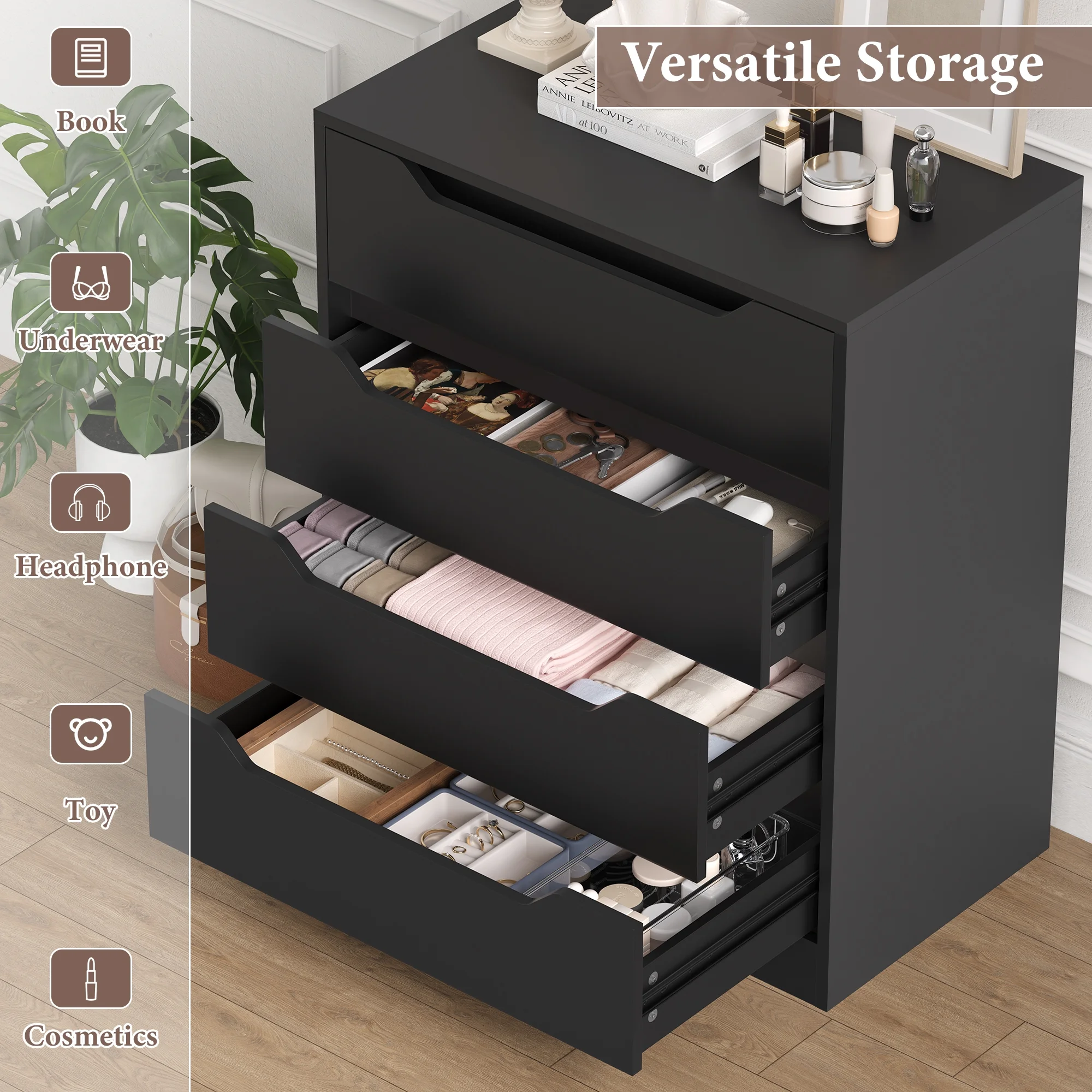 Homfa 4 Large Drawers Dresser, Modern Wood Chest of Drawers for Bedroom Hallway Living Room, White - Image 21