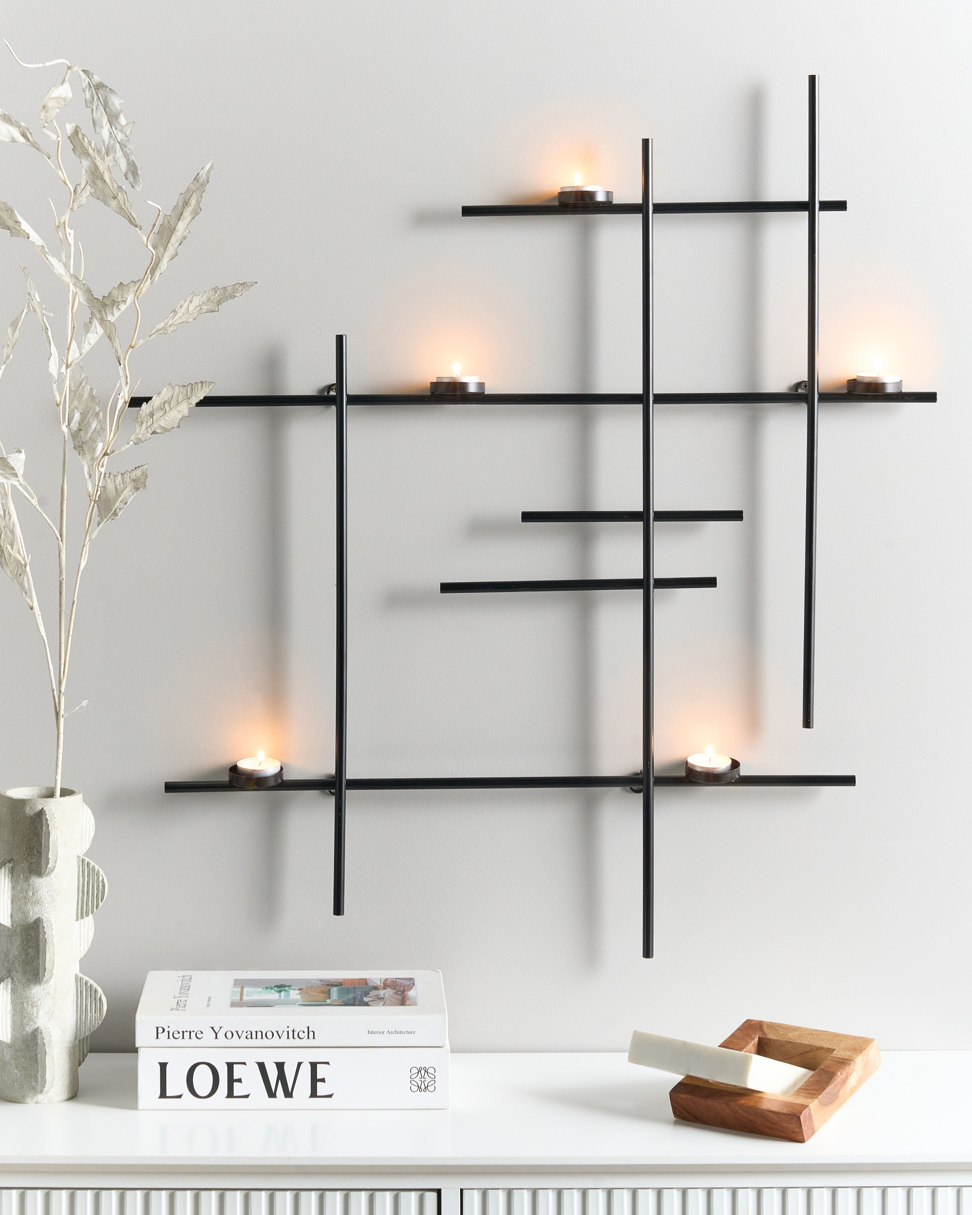 Wall Candle Holder PORTO 74 cm Black