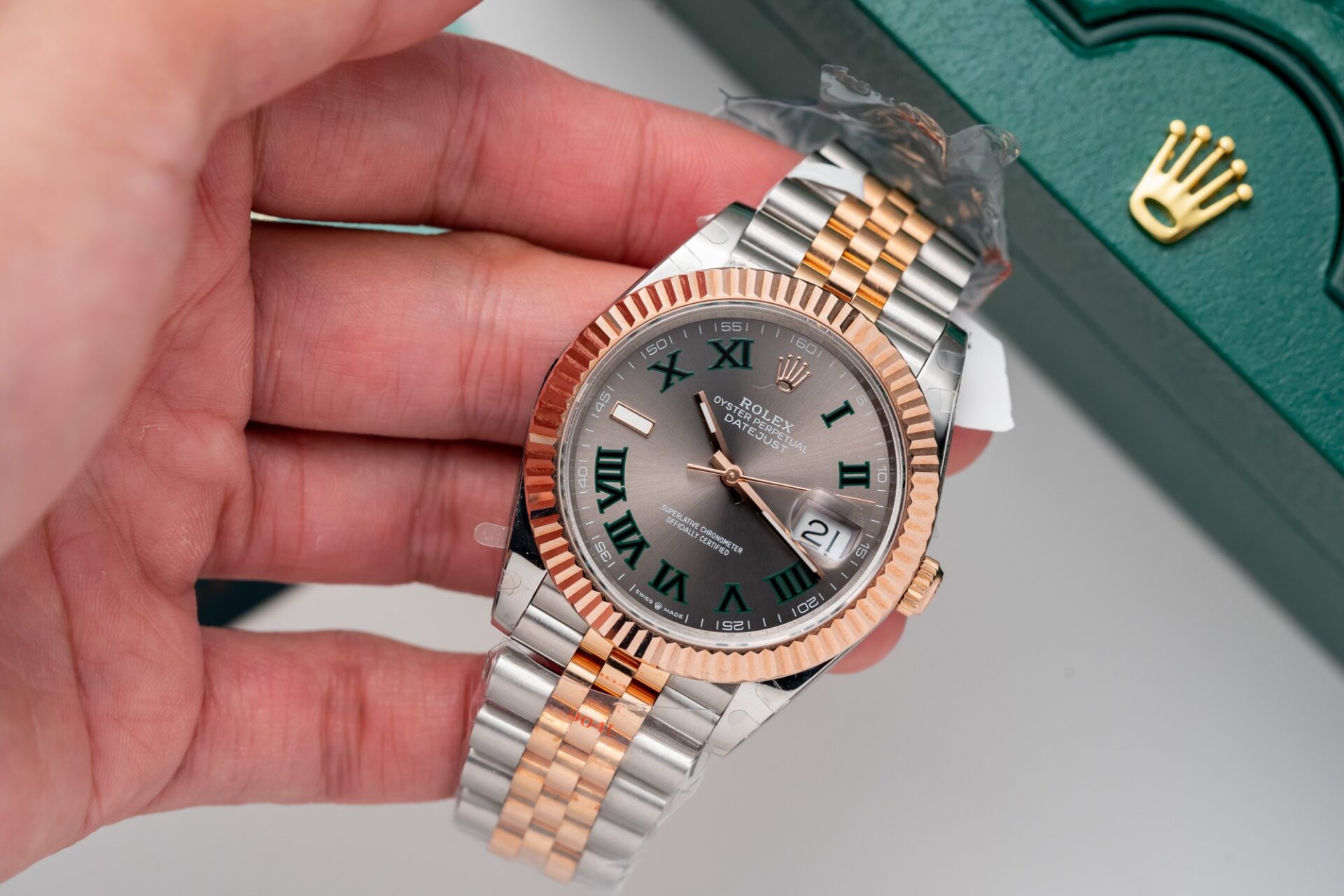 Rolex Best Replica Watch DateJust Rose Gold Wrapped Wimbledon Dial GM Factory 41mm - Elite Watch Atelier