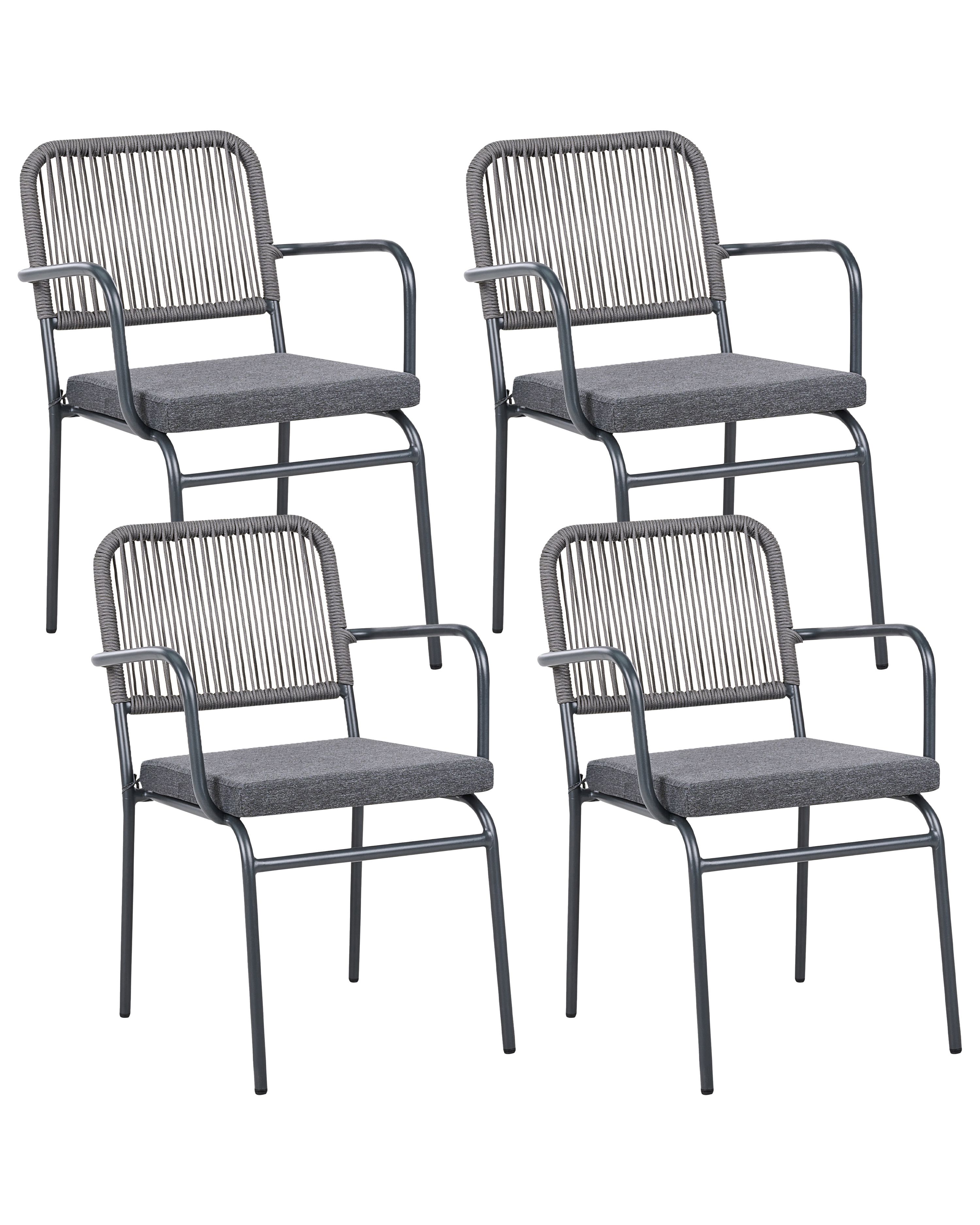 Set of 4 Garden Chairs with Cushions TACENO Metal Grey