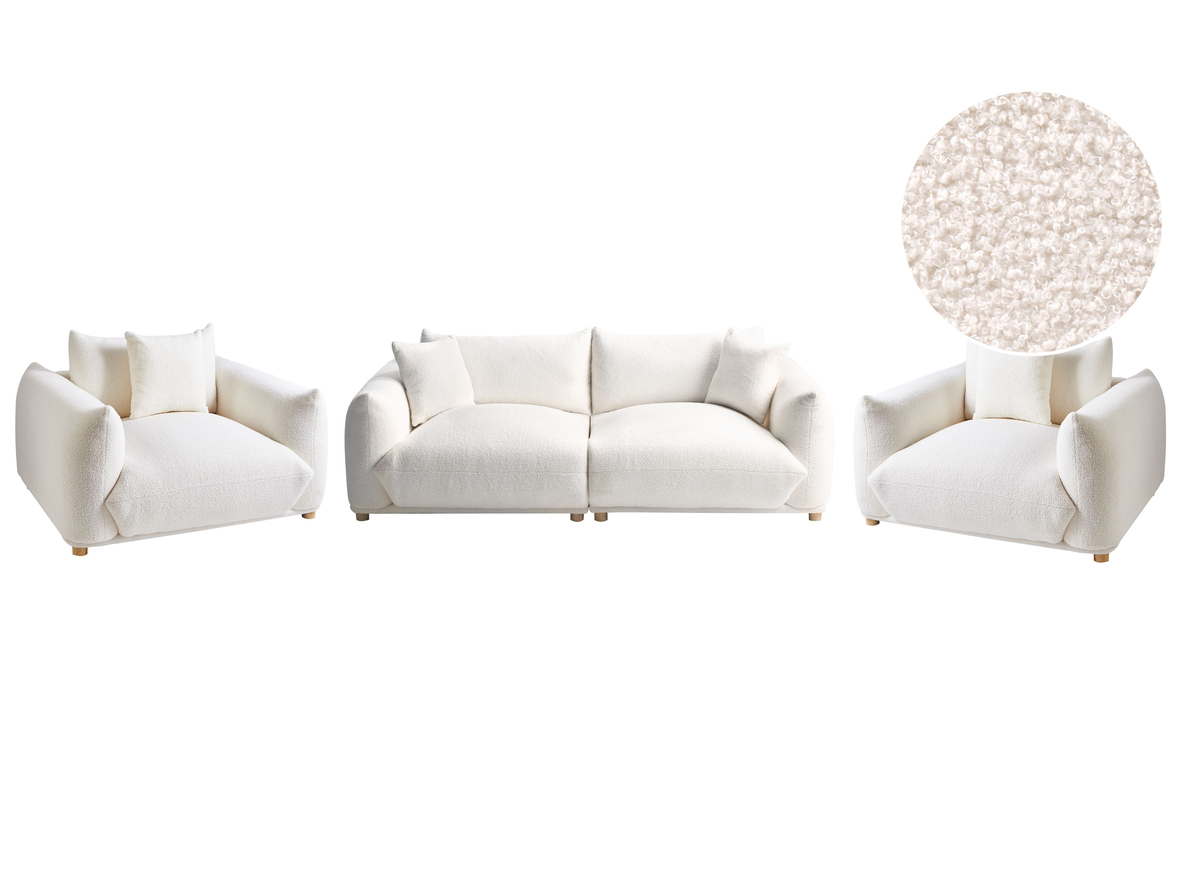Living Room Set 5 Seater LUVOS Boucle Off-White