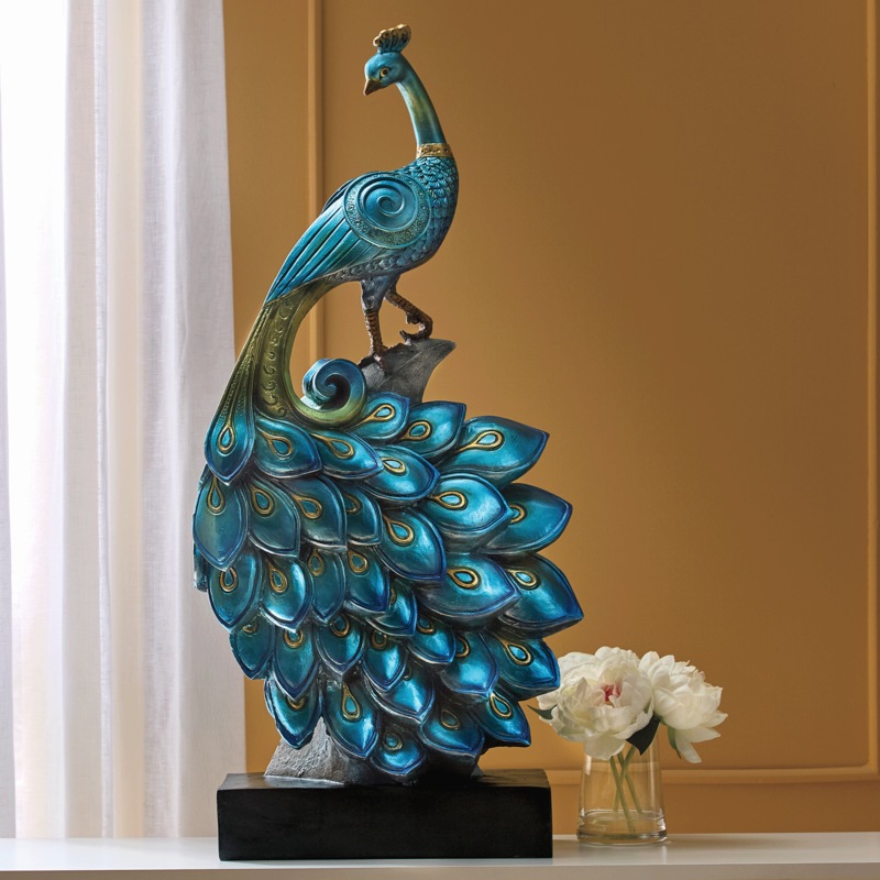 Pedestal Peacock Statue - MIDNIGHT VELVET CATALOG