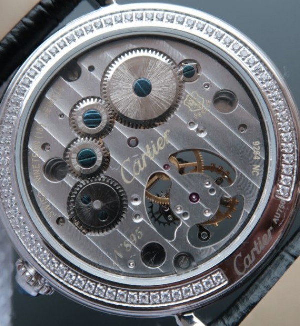 Replica Cartier Tourbillon SS Diamonds Dial Bezel Leather Strap - Top club