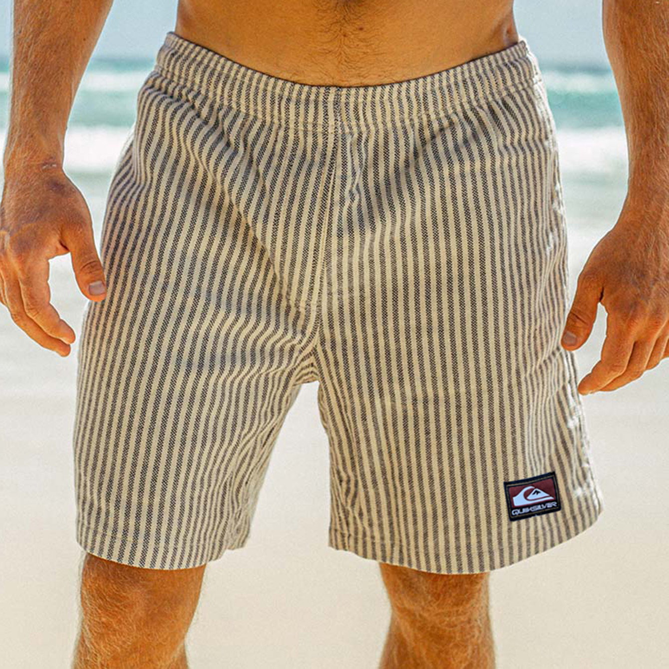 Oversized Holiday Casual Men's Quicksilver Print Shorts Striped Elastic Waist Surf Beach Shorts