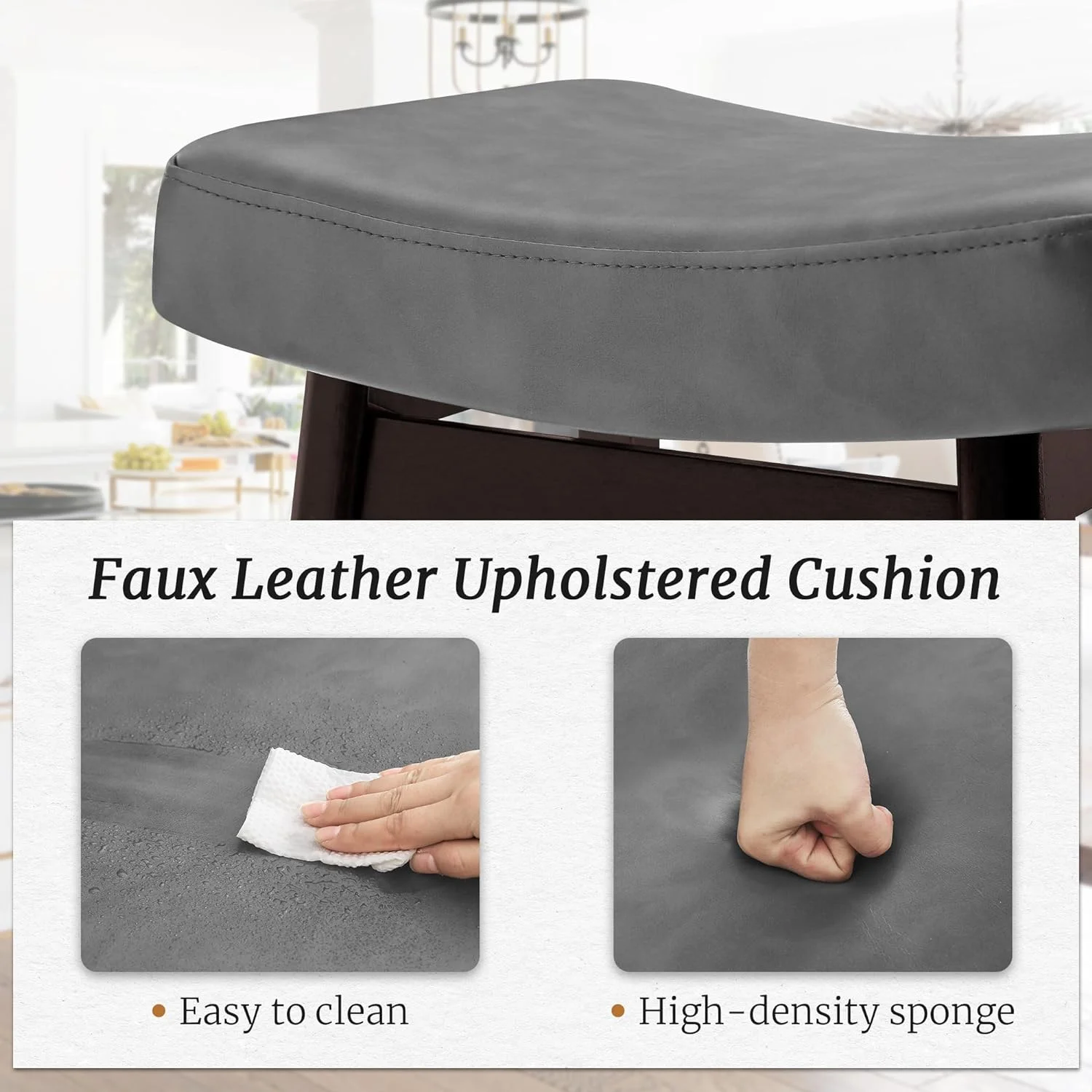 Dycanpo Saddle Seat Counter Height Bar Stools Set of 3 for Kitchen, Dining, 24in, Beige-Fabric - Image 10