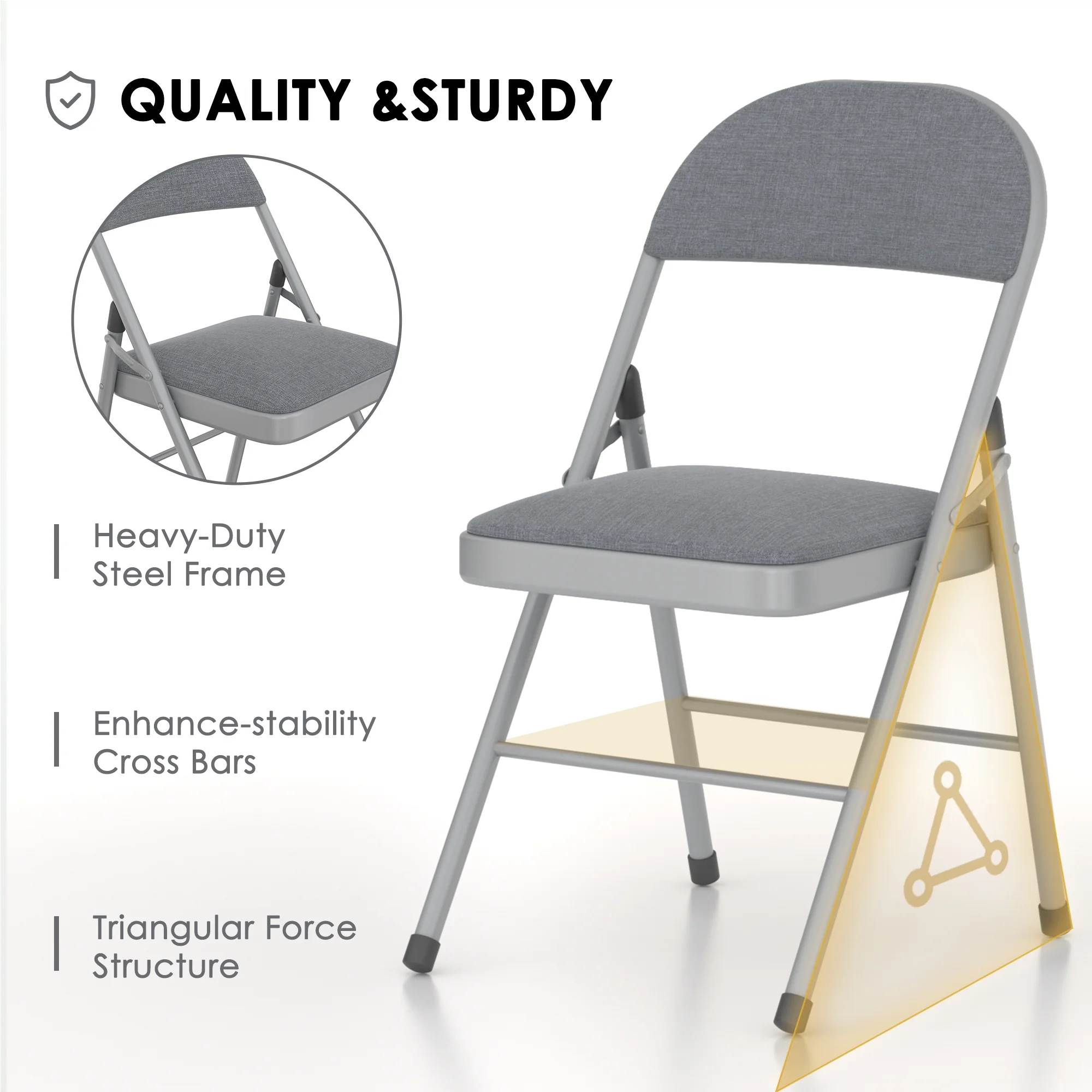 VECELO Set of 4 Folding Chairs, Fabric Dining Chair Set with Padded Cushion and Back, Indoor Outdoor Upholstered Seat with Metal Frame for Home Office Events Wedding Party, Orange - Image 28