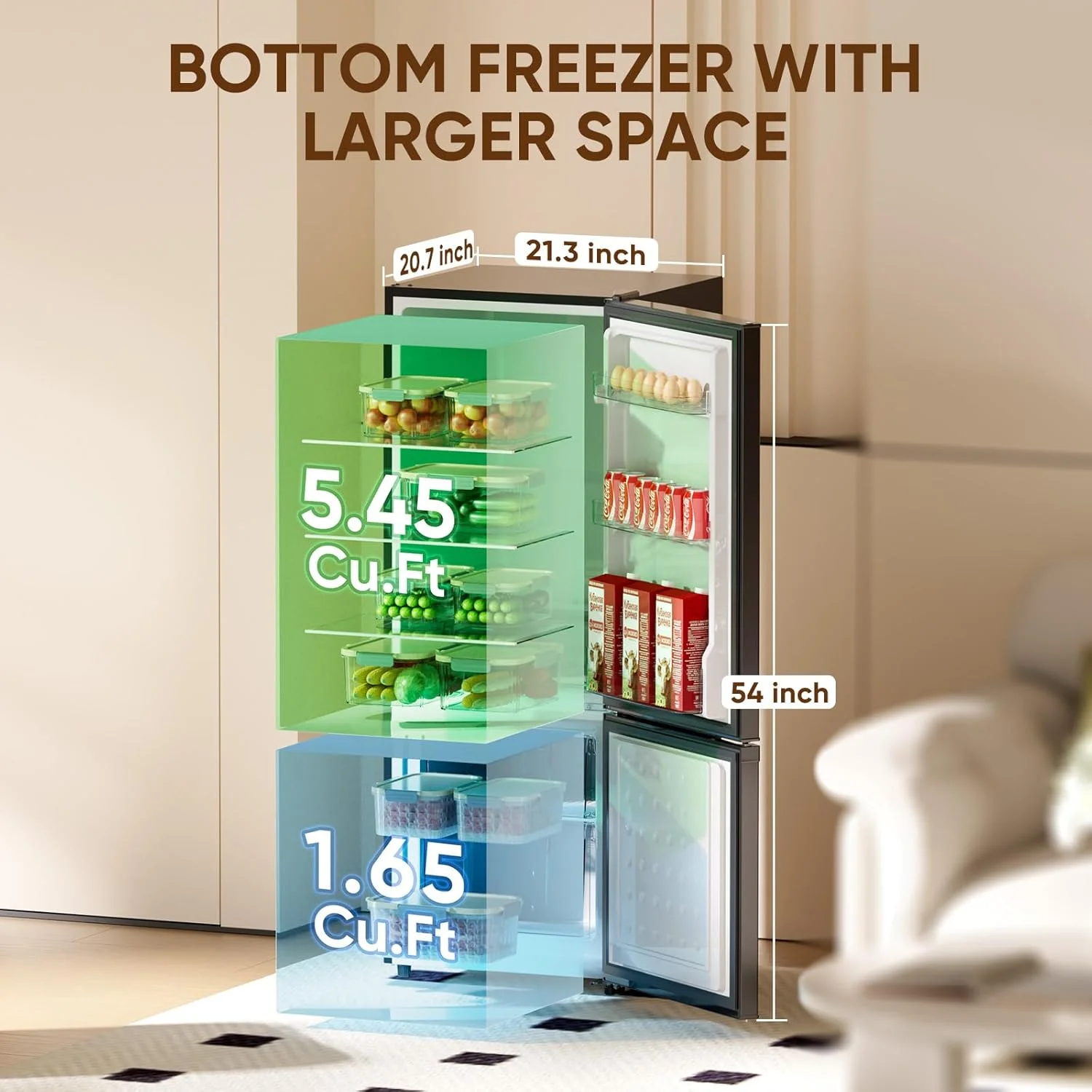 Upstreman 7.1 Cu.Ft Refrigerator with Bottom Freezer, 2 Door Fridge Large Capacity Refrigerator with Adjustable Thermostat for Apartment, Office, Dorm, Kitchen, Black BM71 - Image 6
