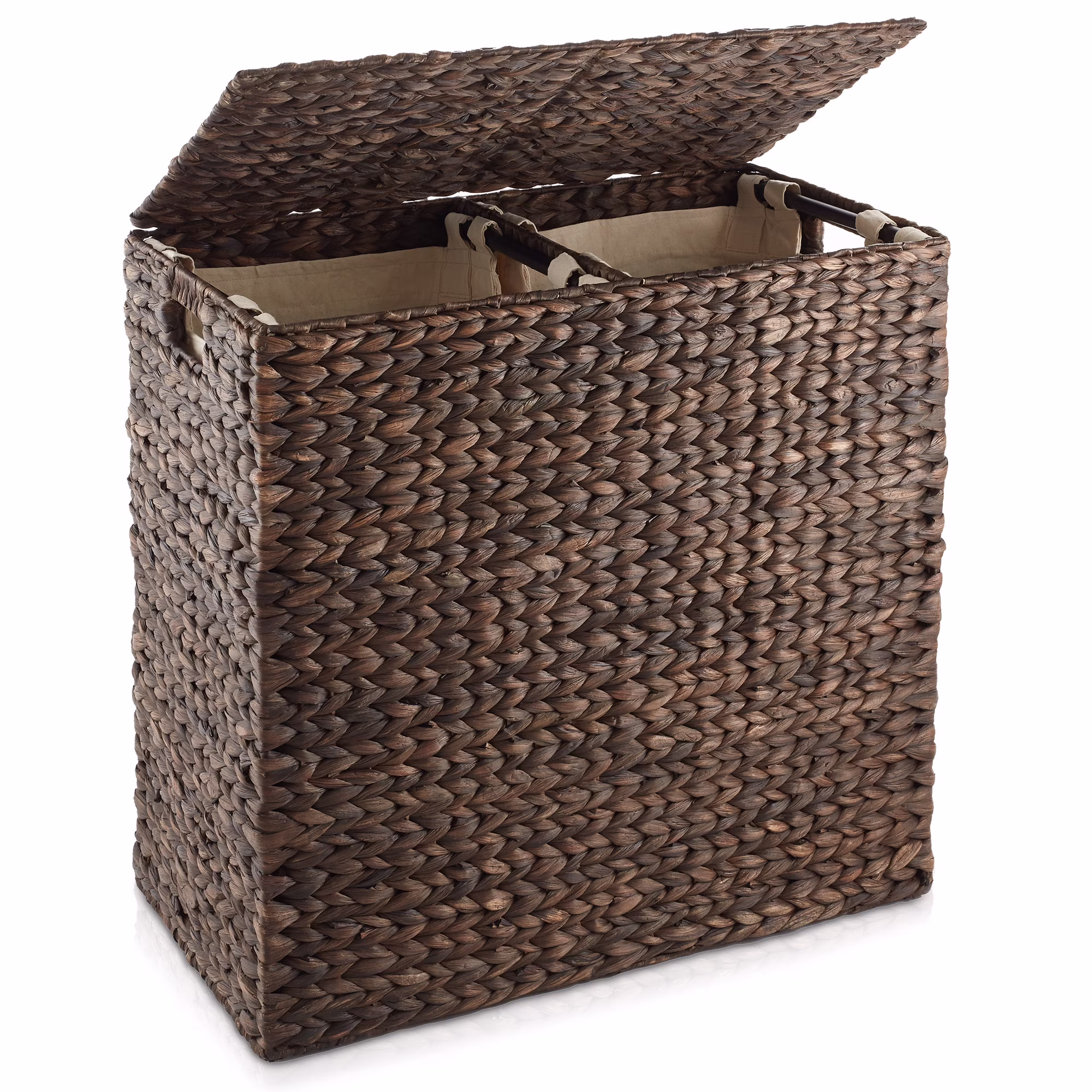 Casafield 2-Section Laundry Hamper with Lid and Removable Liner Bags - Natural, Woven Water Hyacinth Laundry Basket for Clothes - Image 3