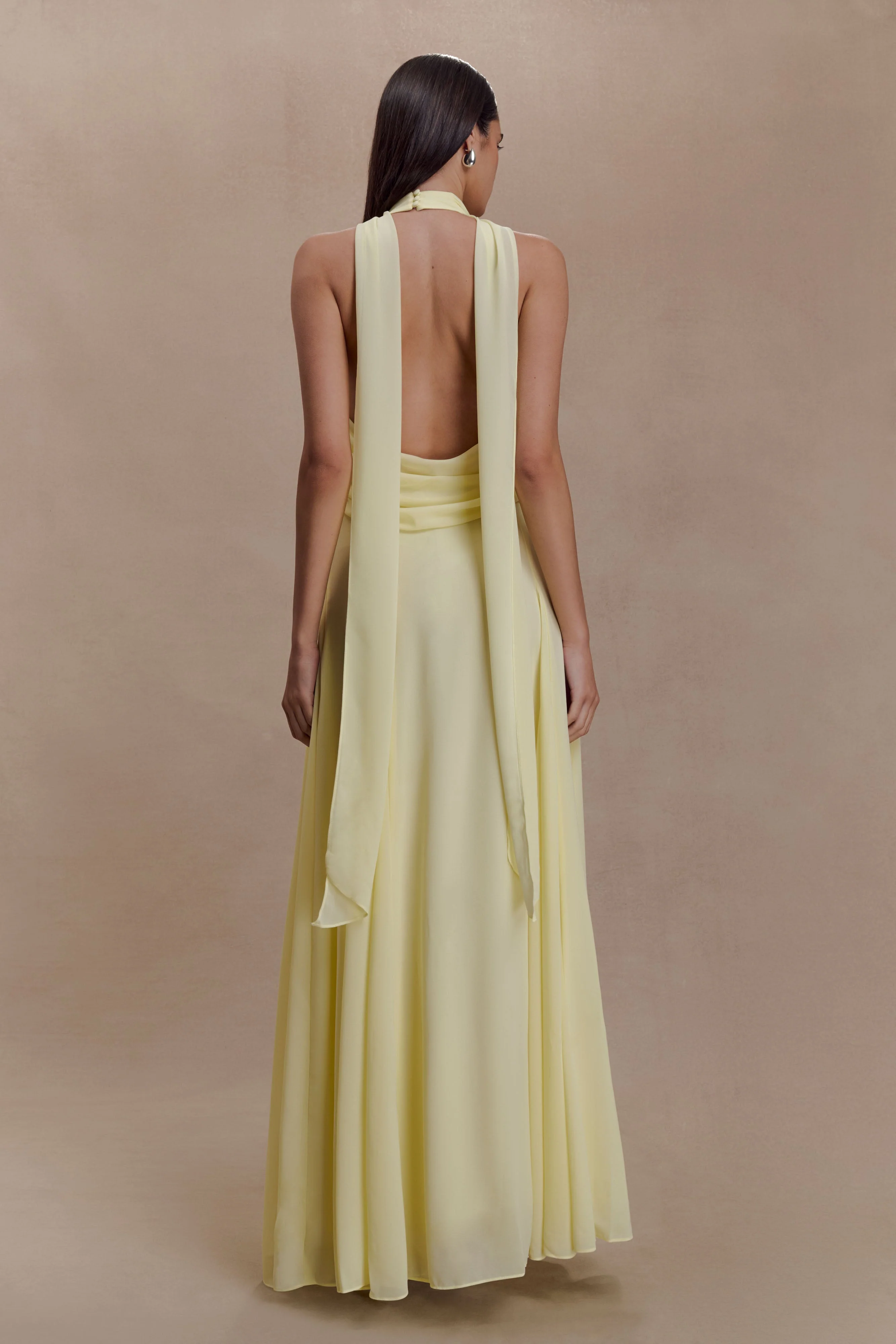 Santal Floral Chiffon Halter Maxi Dress - Lemon