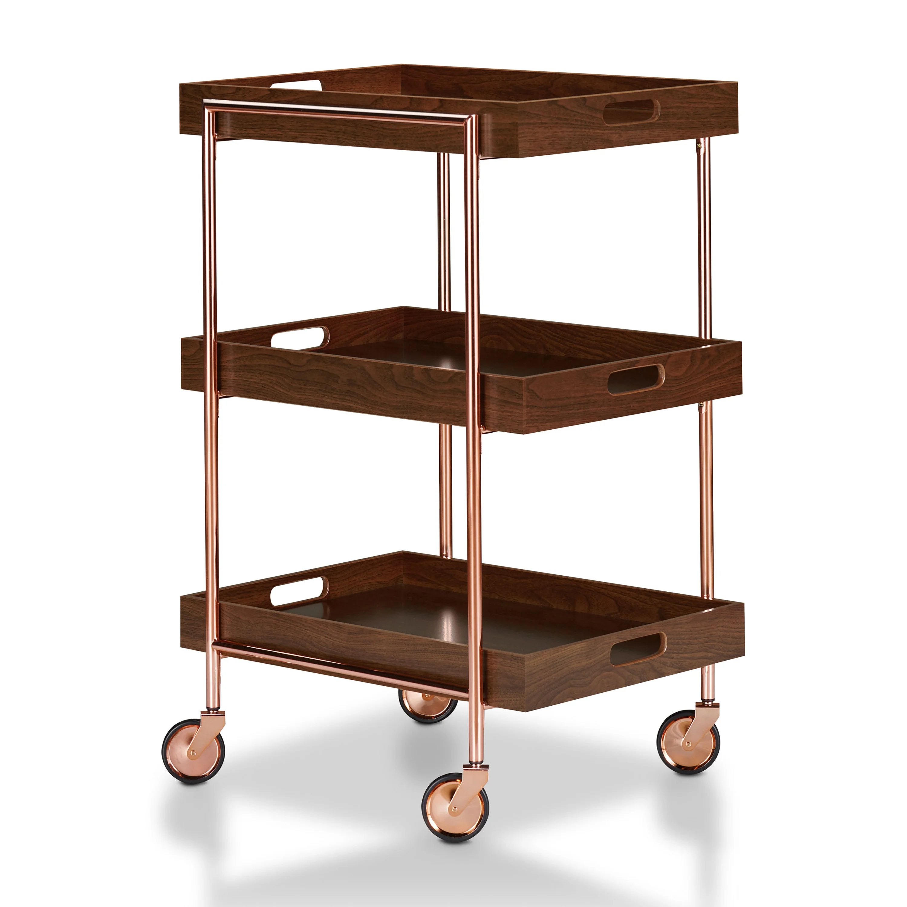 Furniture of America Heely Industrial 3-Shelf Bar Cart, Walnut and Chrome