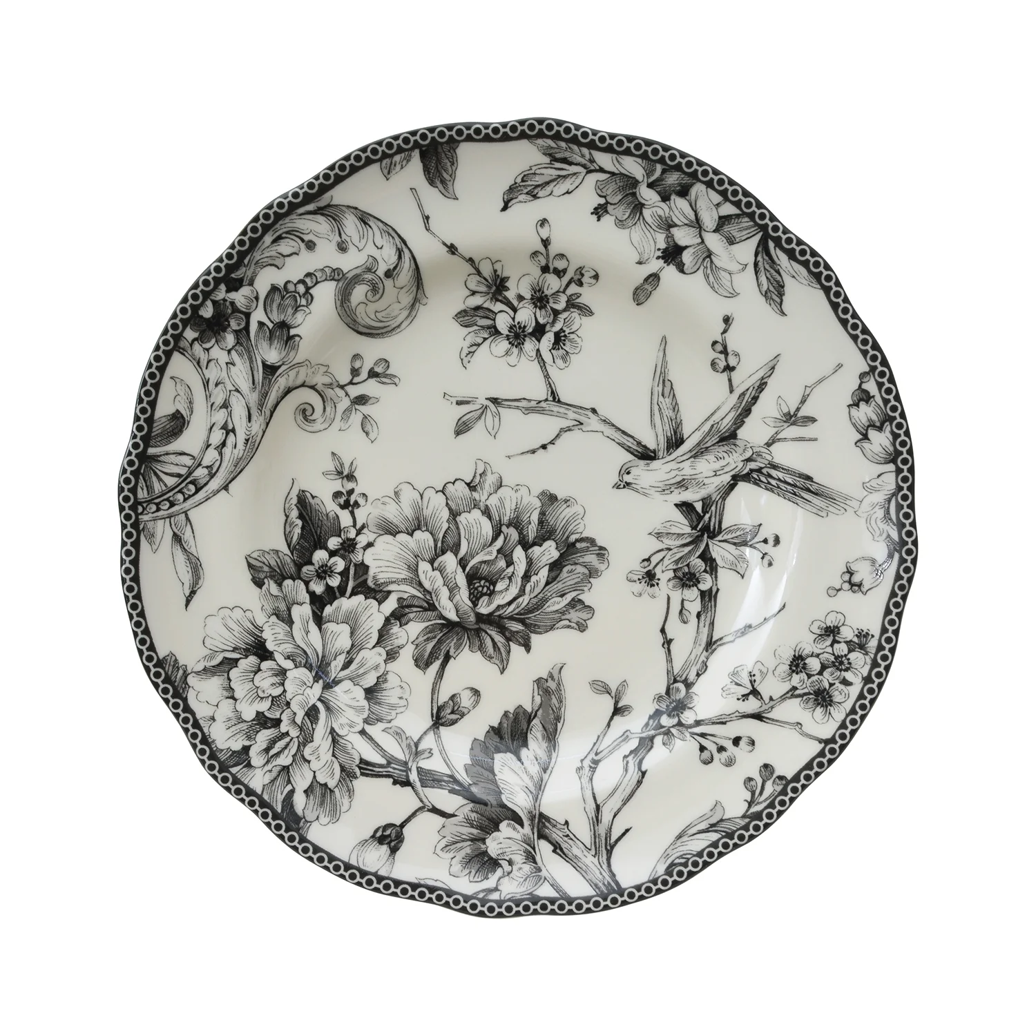 222 Fifth Adelaide Round 16-Piece Porcelain Dinnerware Set, Black Toile - Image 10
