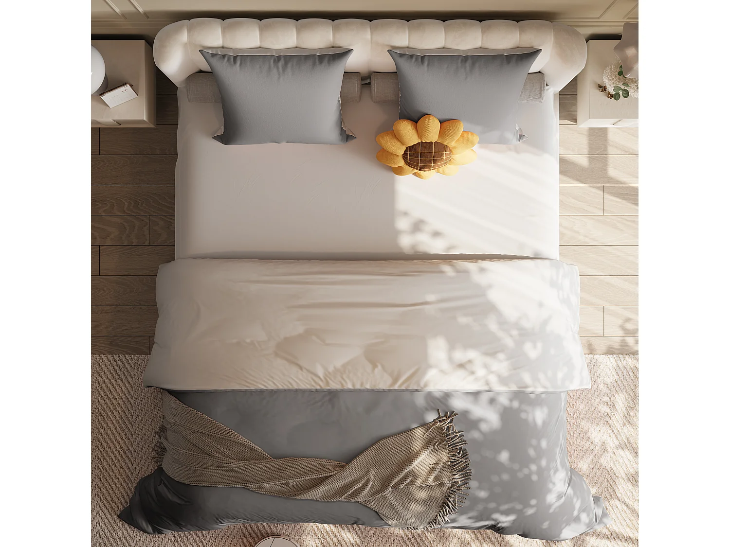 Parure de lit 3 pièces, d'oreiller*2(80 x 80),drap-housse(140 x 200)+housse de couette(140 x 210),Gris foncé+gris clair,polyester