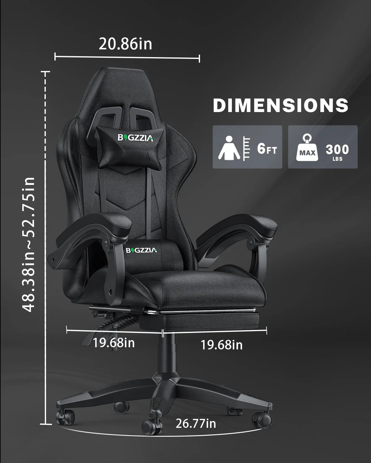 Bigzzia Gaming Chair with Footrest, Gaming Chair for Adult with Headrest and Lumbar Support,Red - Image 40