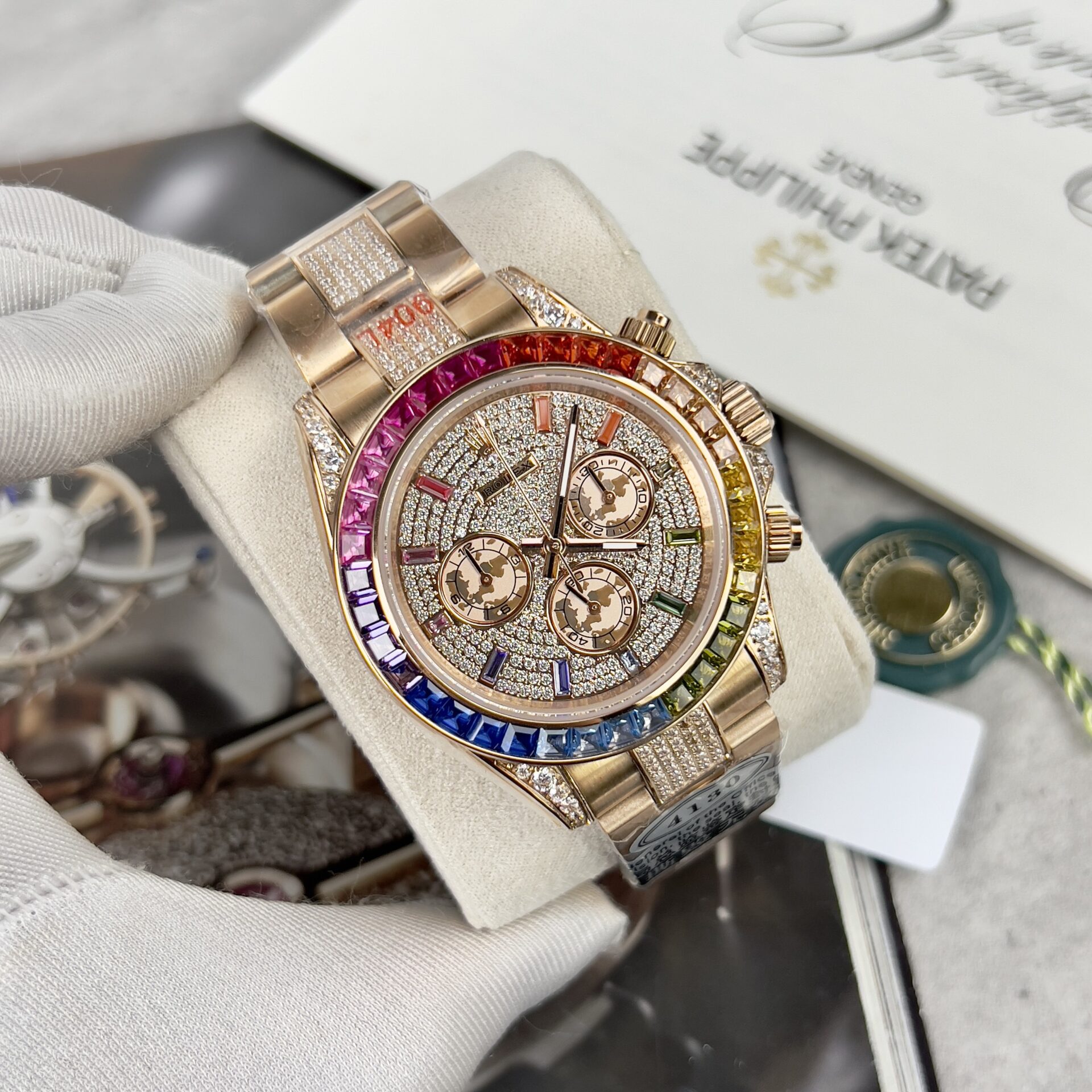 Rolex Daytona Rainbow Best Replica Watch Full Diamond 40mm - Elite Watch Atelier