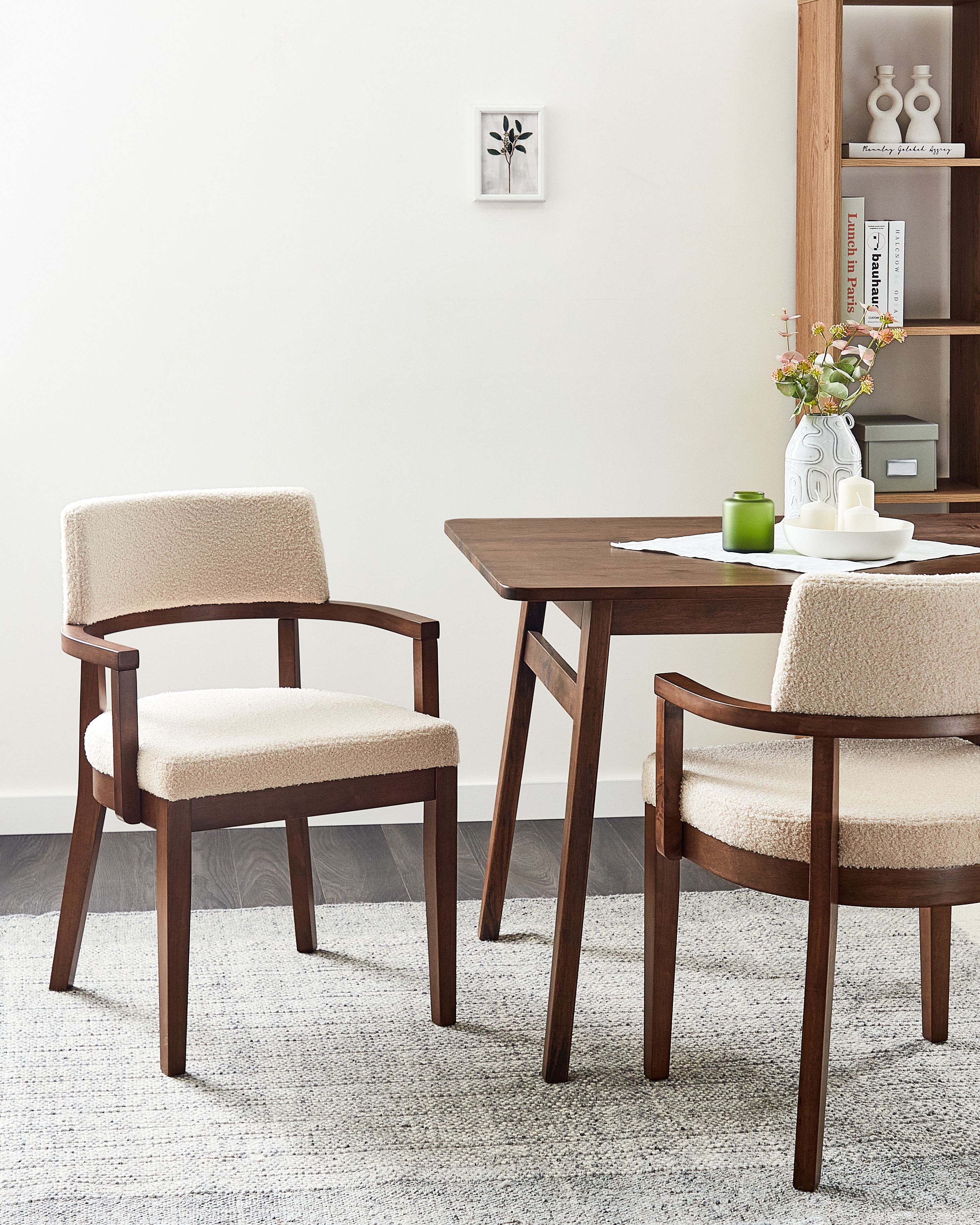 Set of 2 Dining Chairs DALBO Boucle Dark Brown/ Beige