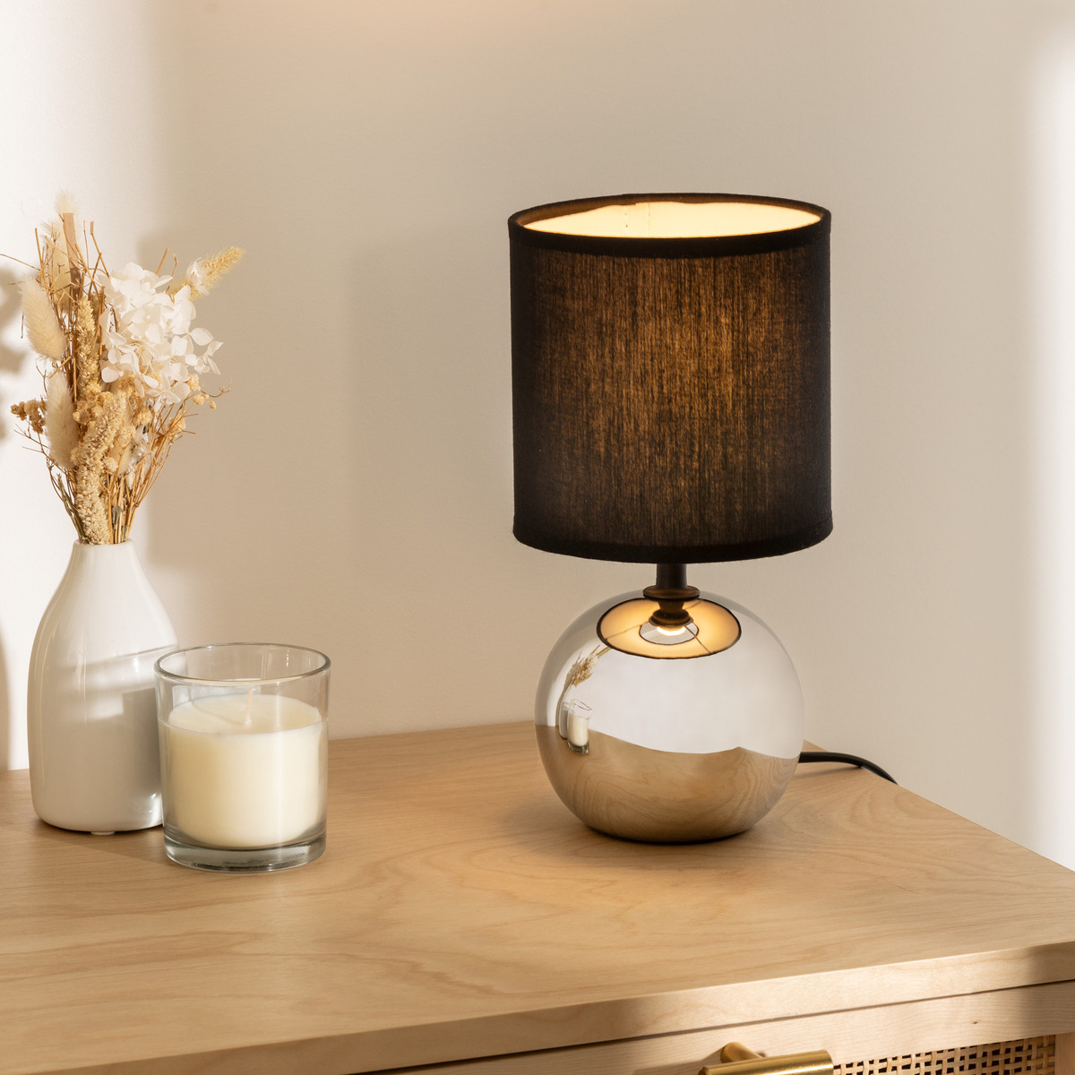 "Tim&eacute;o" ceramic lamp Silver, H.25 cm