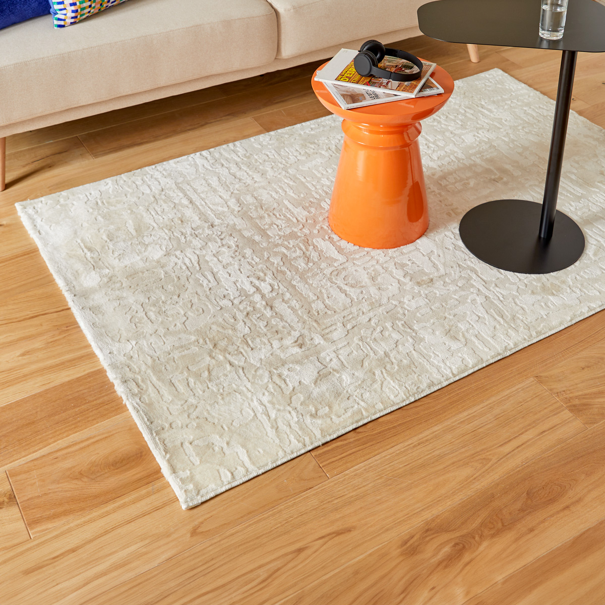 Rug "Row" Recycled material, Warm White, 100x150 cm