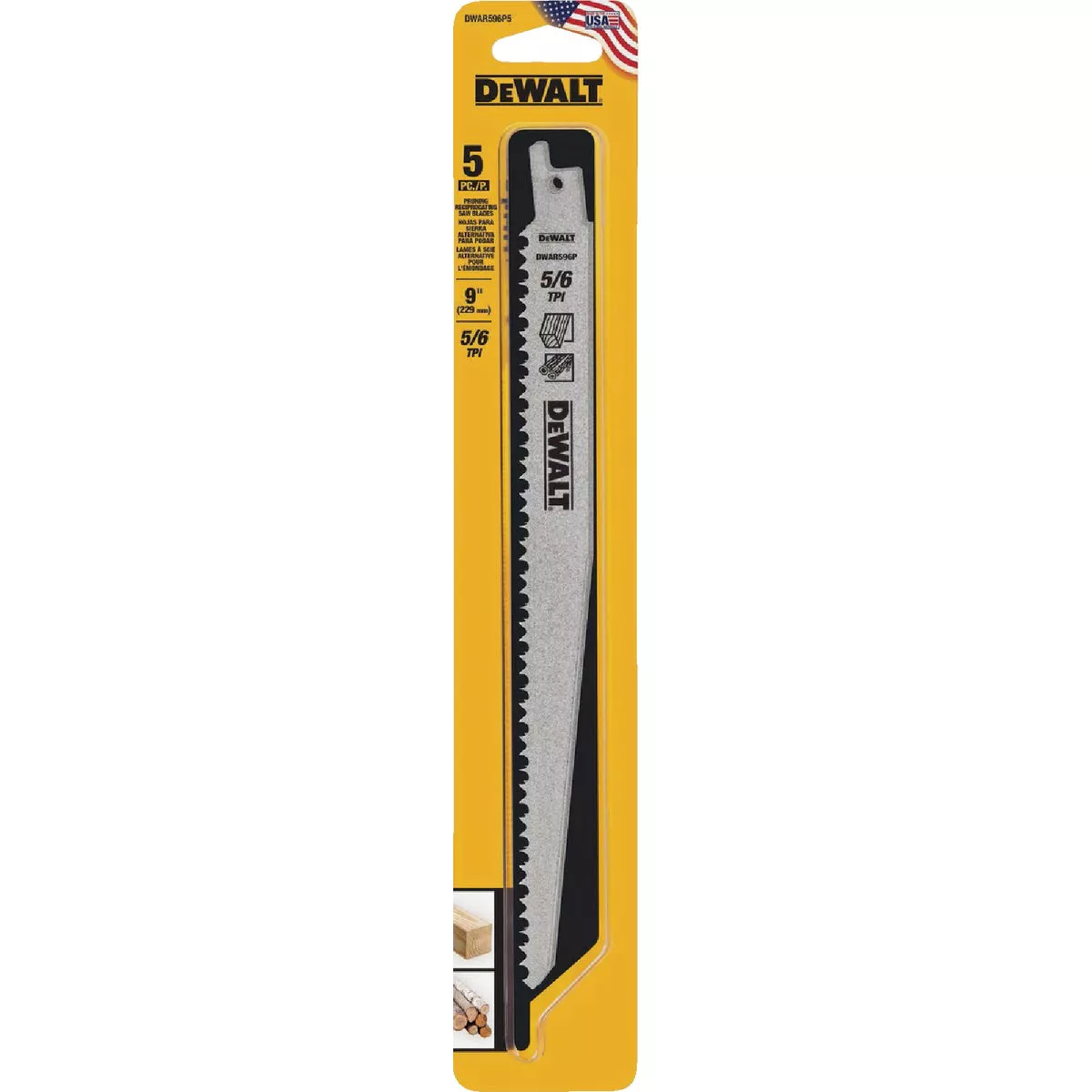 DEWALT 9 In. 6 TPI Bi-Metal Pruning Reciprocating Saw Blade (5-Pack)