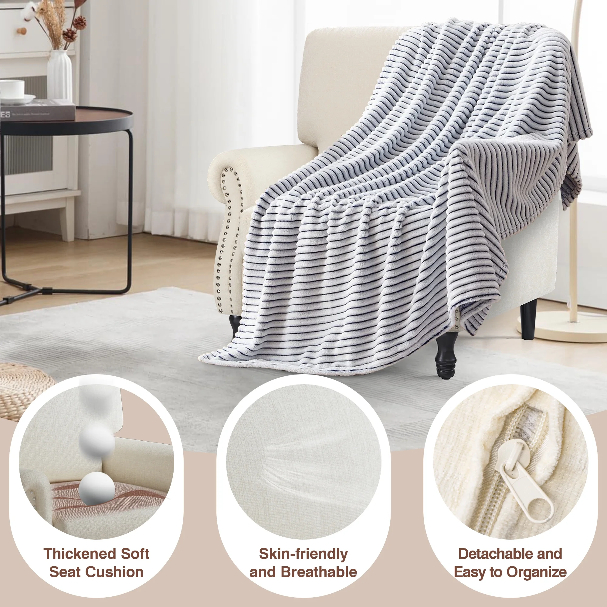 COOLHUT Modern Accent Chair Armchair, Linen Fabric Upholstered Comfy Single Sofa with Solid Wood Frame for Living Room, Gray - Image 21