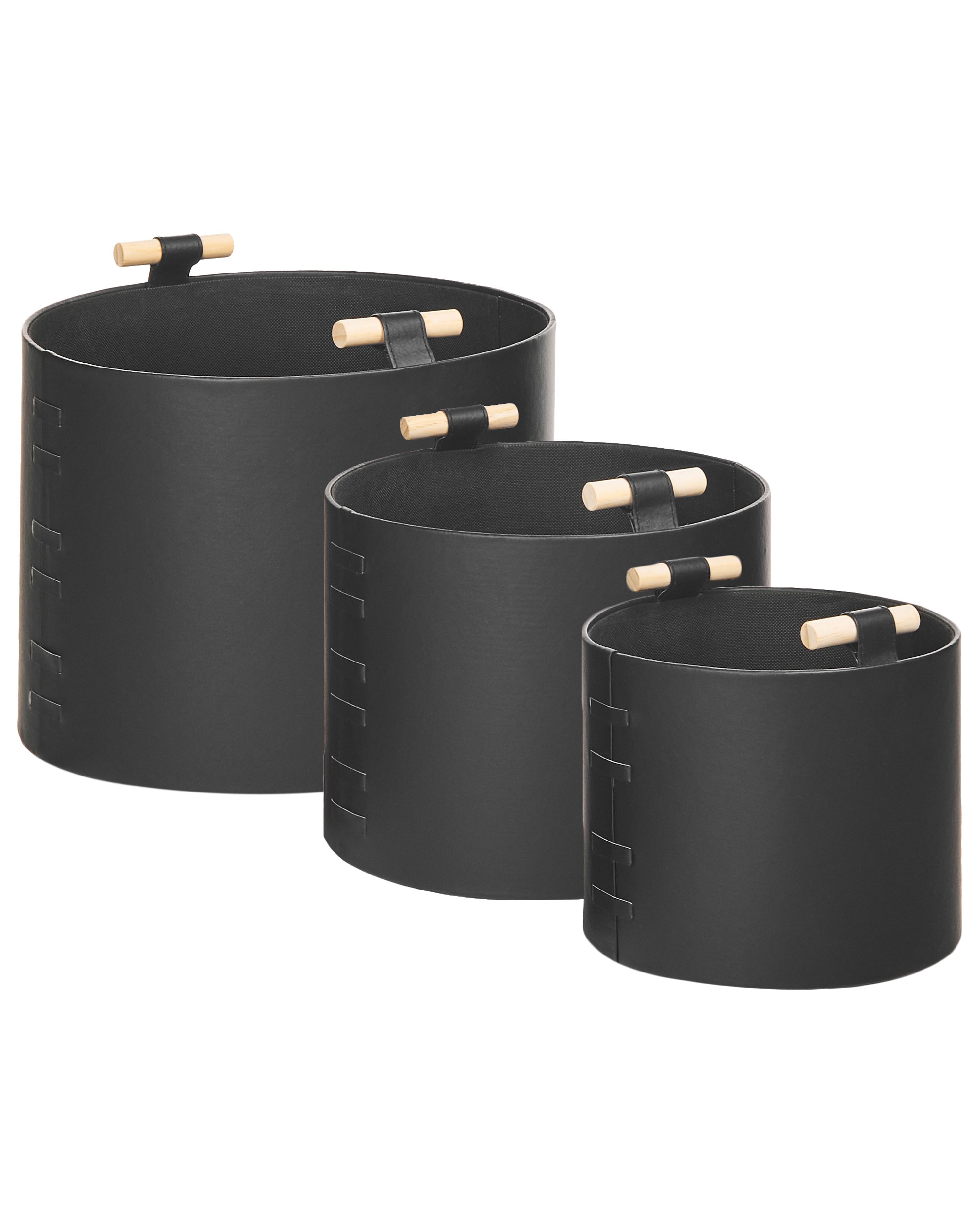 Set of 3 Baskets ARAM Faux Leather Black