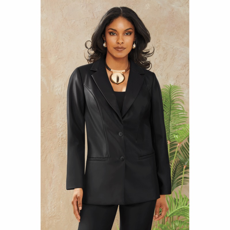 Stevee Faux-Leather Blazer, Tank and Pant - MIDNIGHT VELVET CATALOG