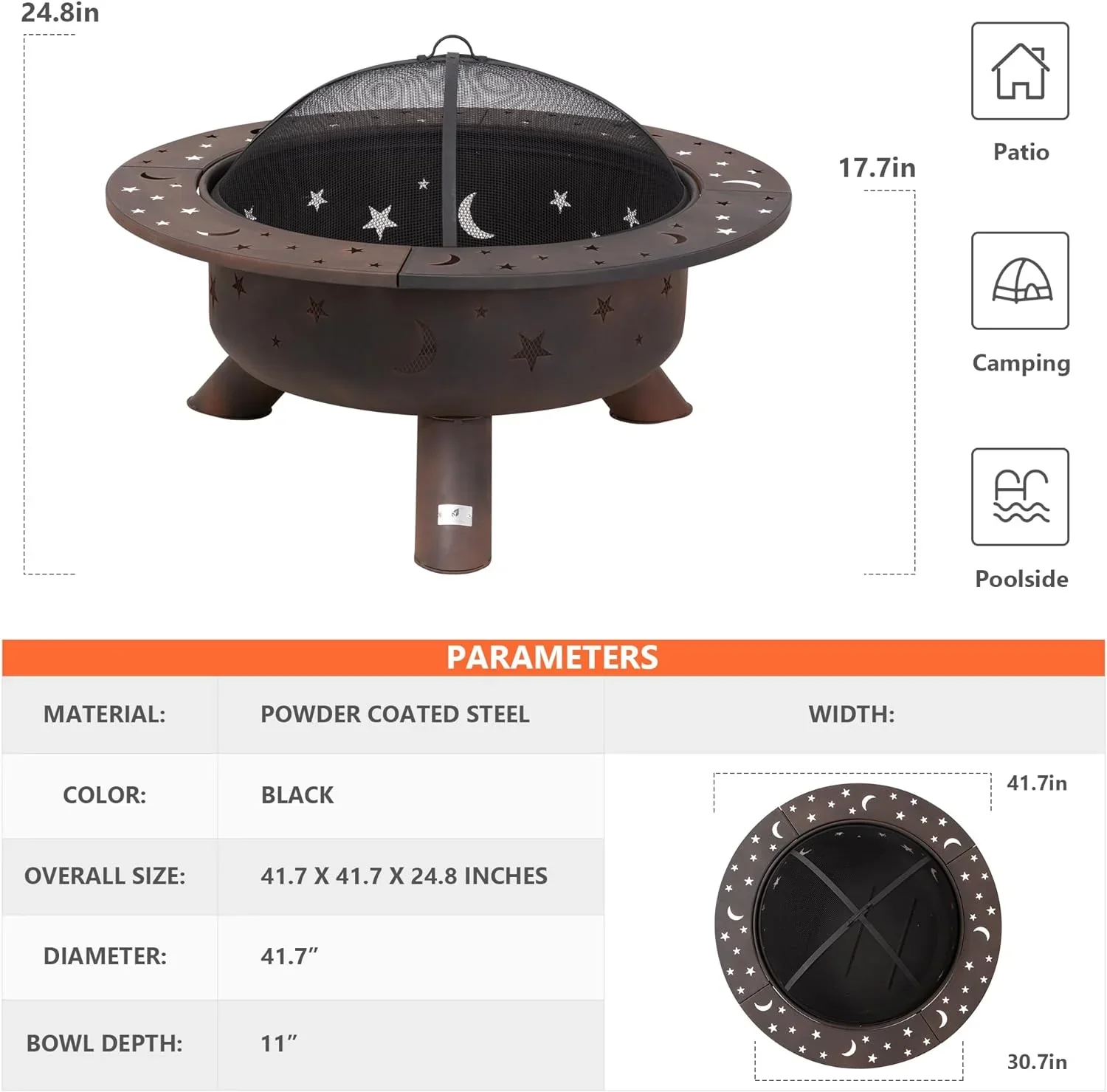 SUNCREAT 42-Inch Wood Burning Patio Fire Pit, Black, 42.1 Inch Diameter x 25.2 Inch High - Image 22 SUNCREAT 42-Inch Wood Burning Patio Fire Pit, Black, 42.1 Inch Diameter x 25.2 Inch High - Image 22