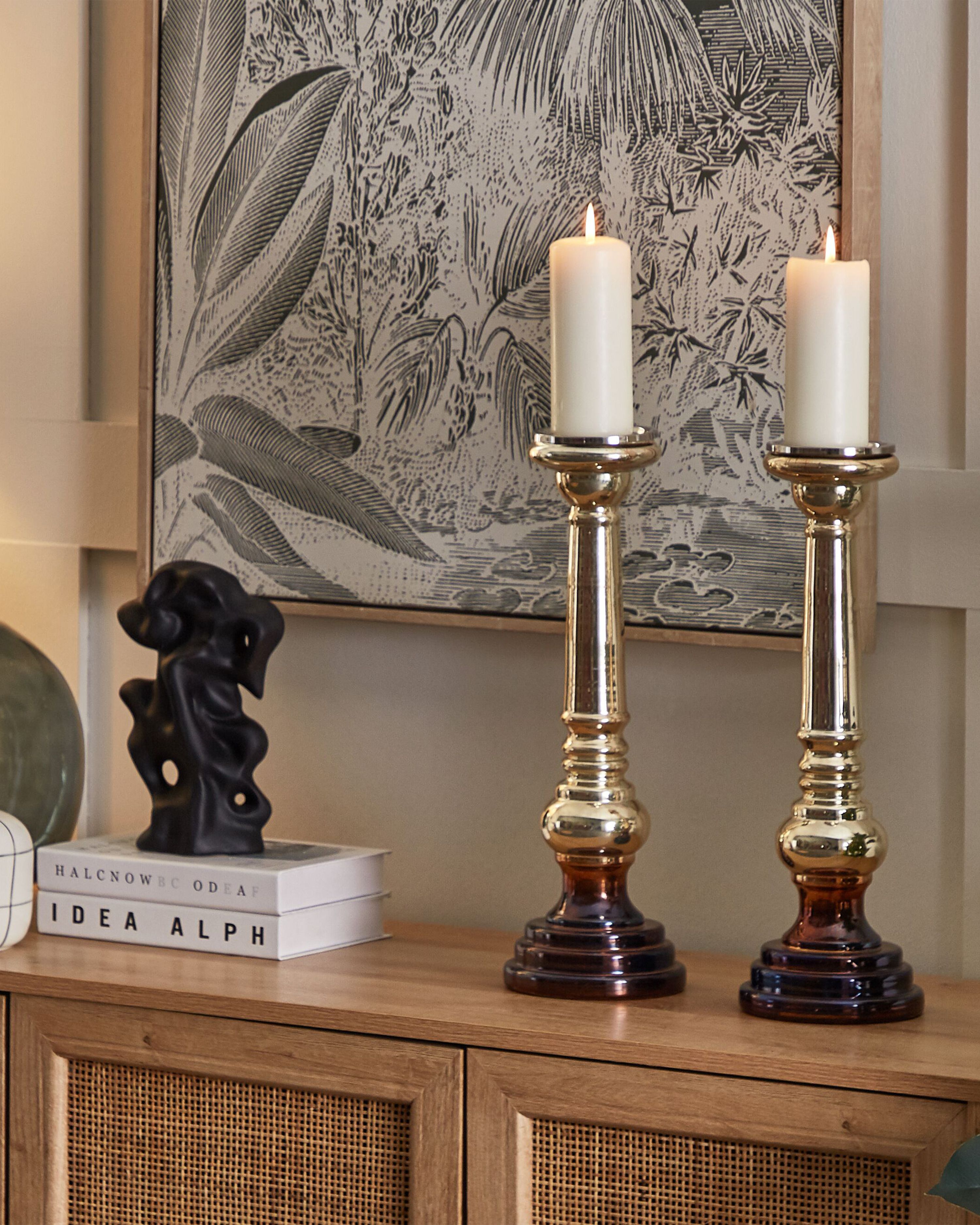 Set of 2 Candle Holders IMARTI Glass 40 cm Gold