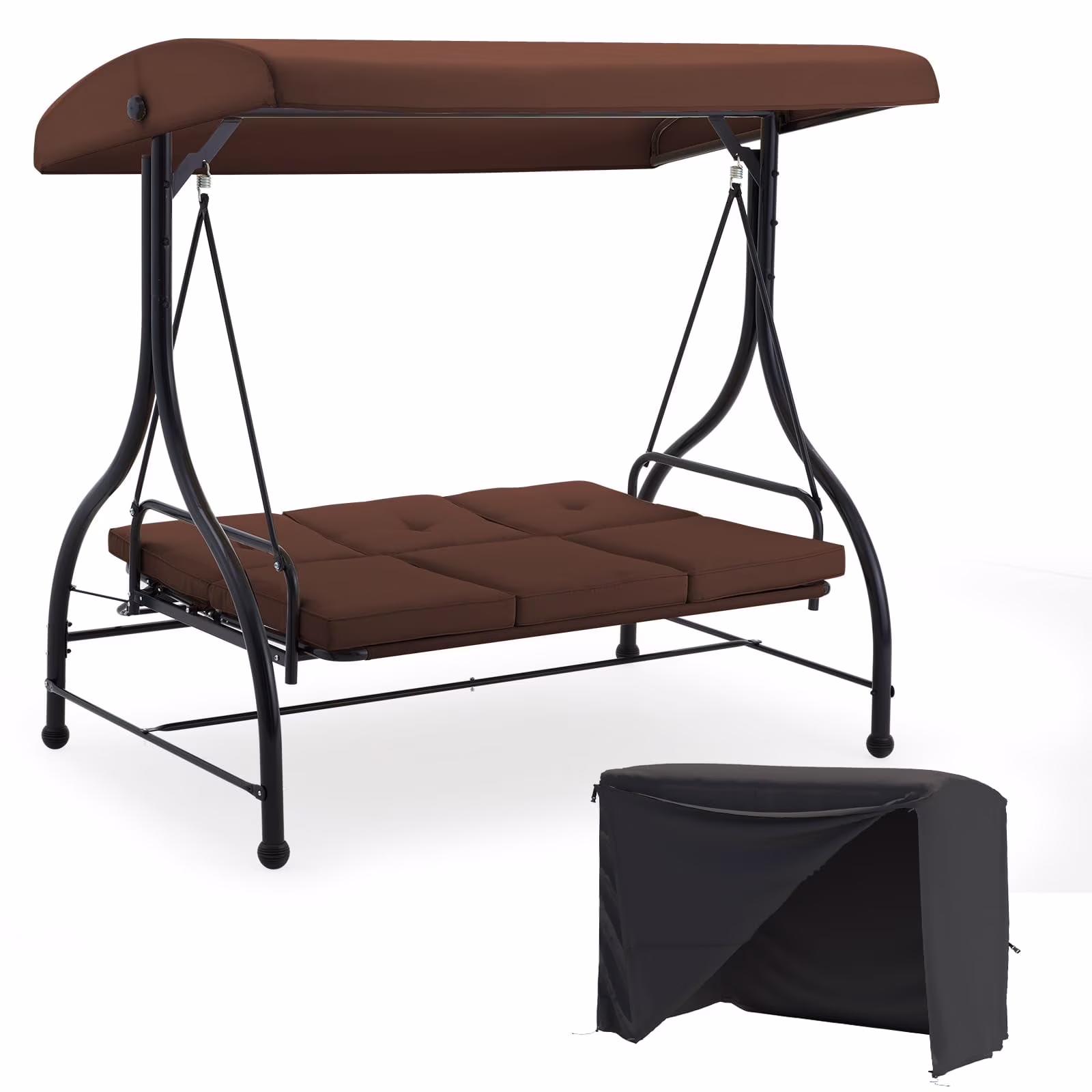 AECOJOY 3 Person Canopy Steel Porch Swing, Converting Swing Glider Hammock-Beige - Image 7