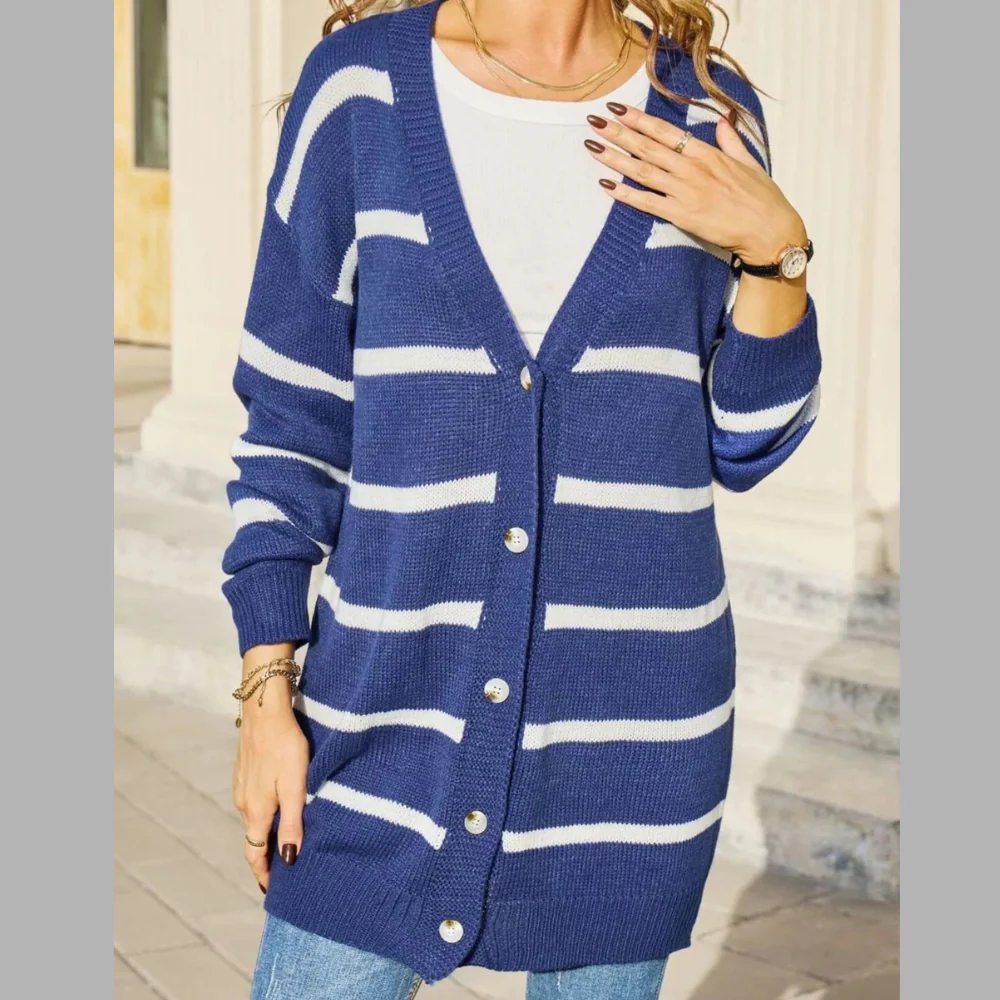 Striped Button-Down Knit Cardigan - ZKZOOK