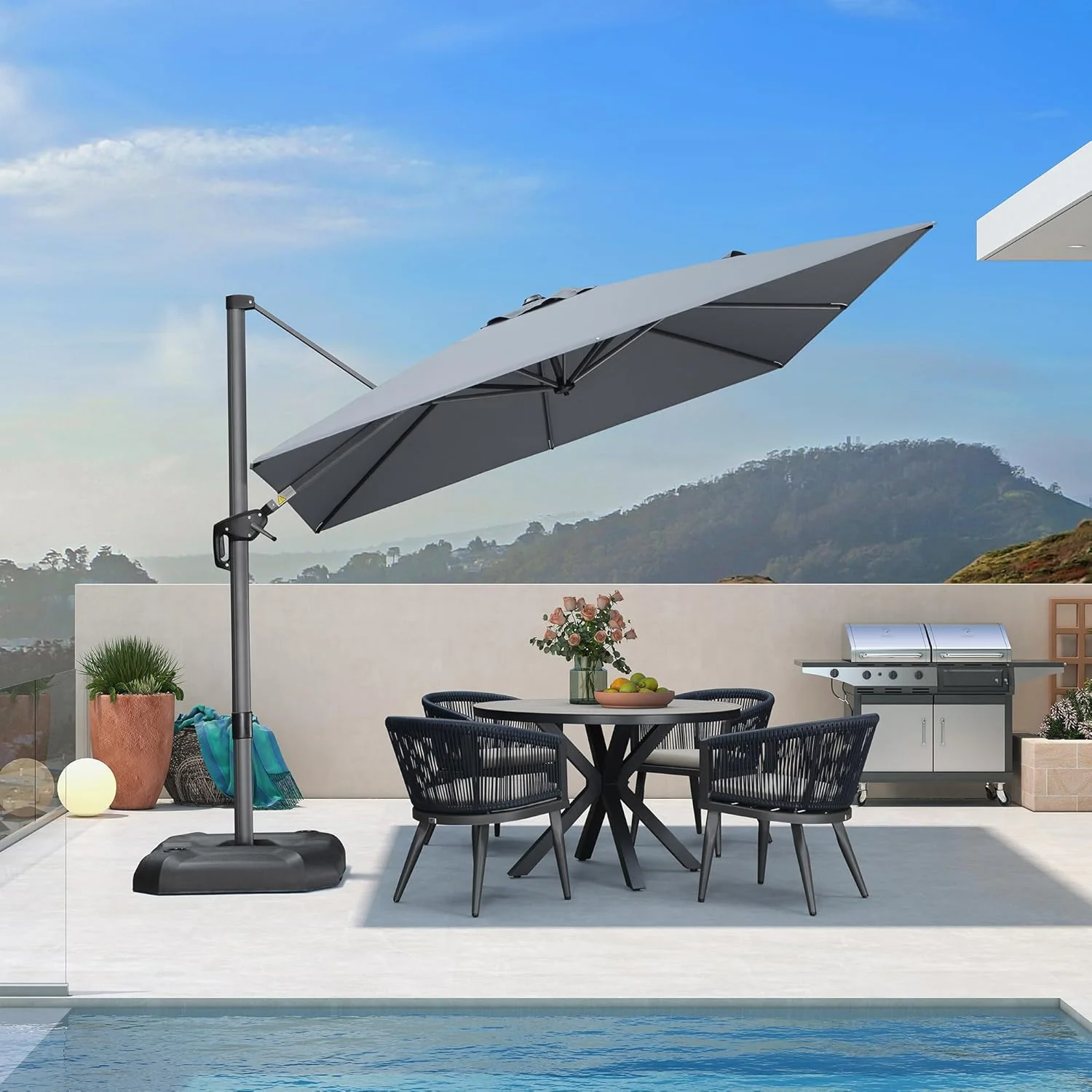PURPLE LEAF 9 Feet Square Patio Cantilever Umbrella, Light Grey - Image 2 PURPLE LEAF 9 Feet Square Patio Cantilever Umbrella, Light Grey - Image 2